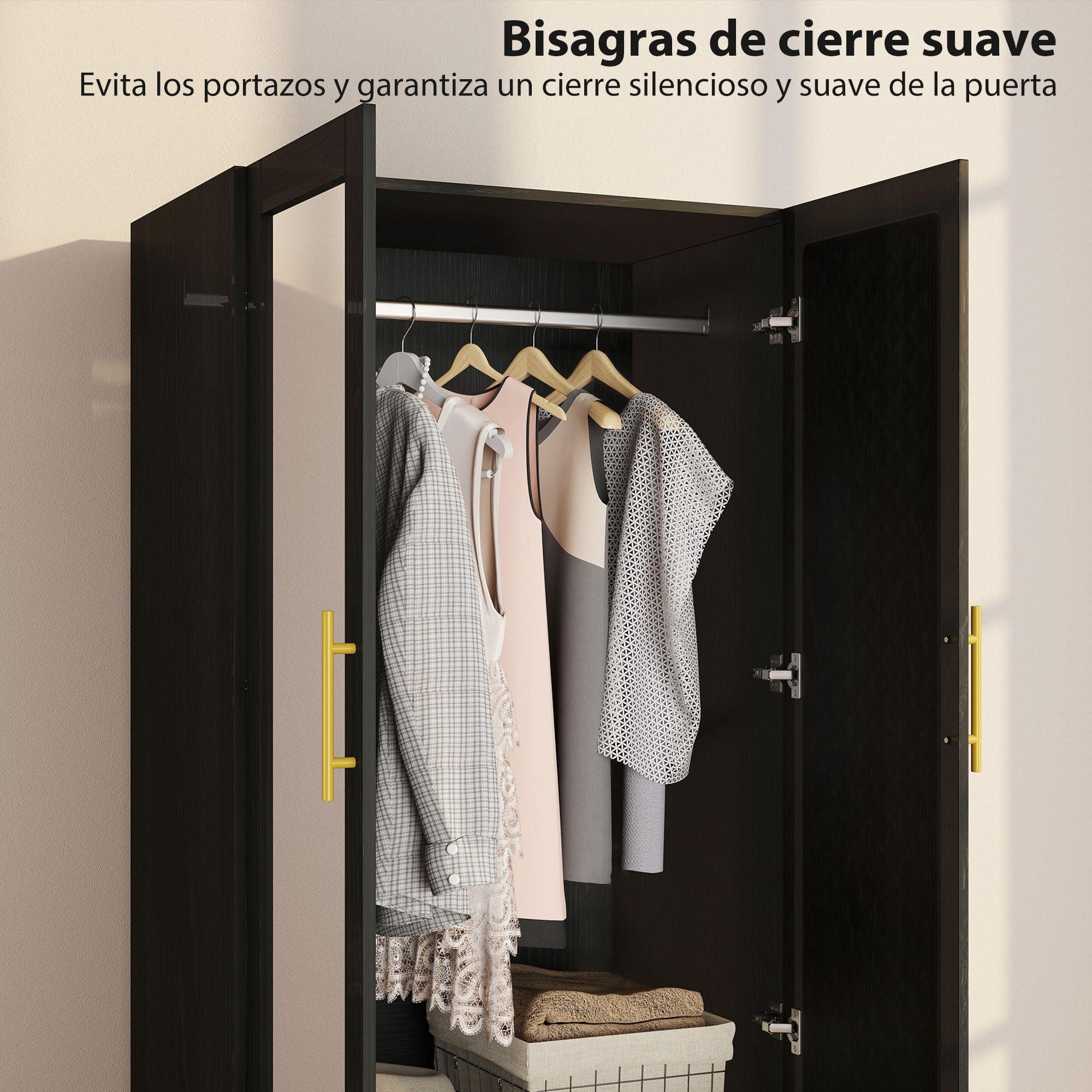 HOMCOM Armario Dormitorio 2 Puertas y 2 Cajones Espejo 80x50x180 cm Negro