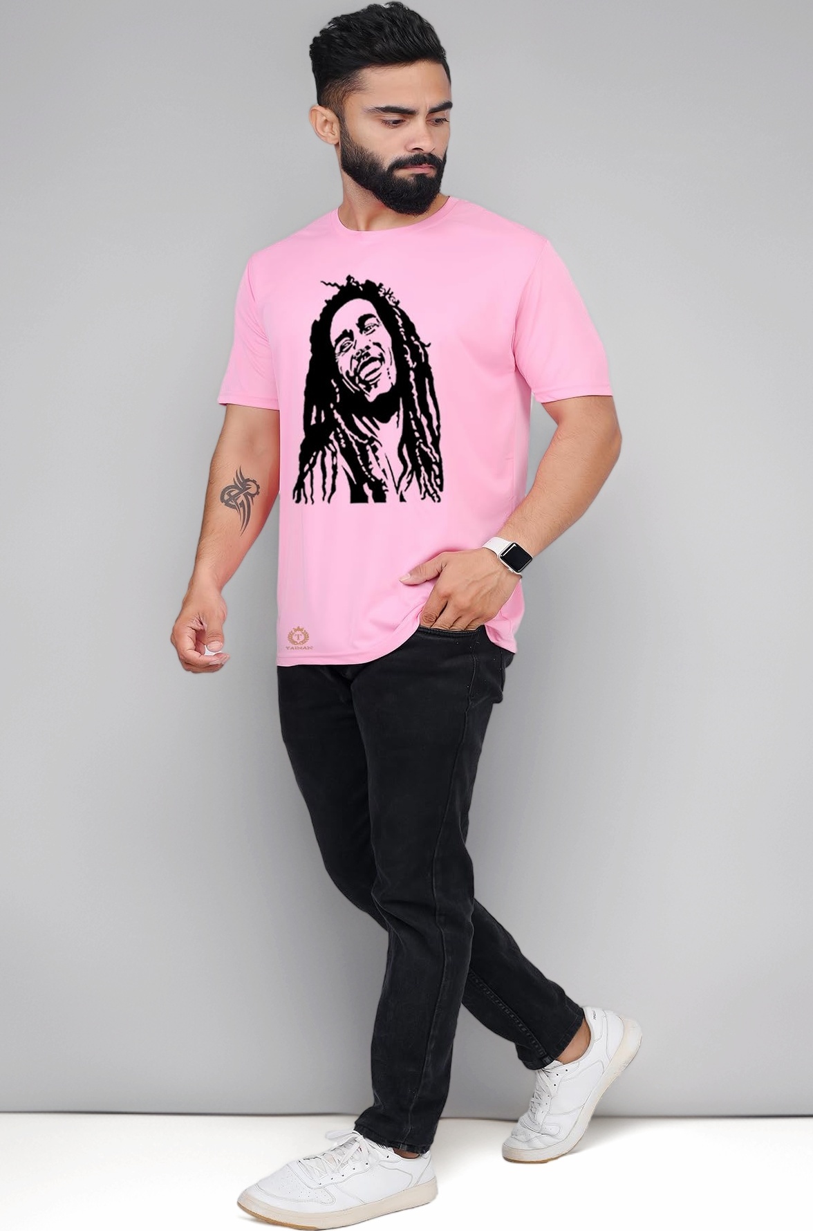 Doodle Bob Marley Face Printed T-Shirt for Mne'S Regular Fit