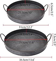 Vista 4 de Hipiwe Juego de 2 bandejas de hierro de metal de estilo industrial con asa, bandeja de almacenamiento galvanizada rústica, mesa de centro de mesa