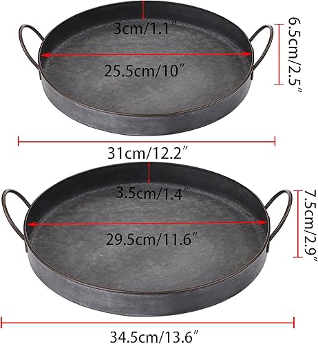 Miniatura 4 de Hipiwe Juego de 2 bandejas de hierro de metal de estilo industrial con asa, bandeja de almacenamiento galvanizada rústica, mesa de centro de mesa