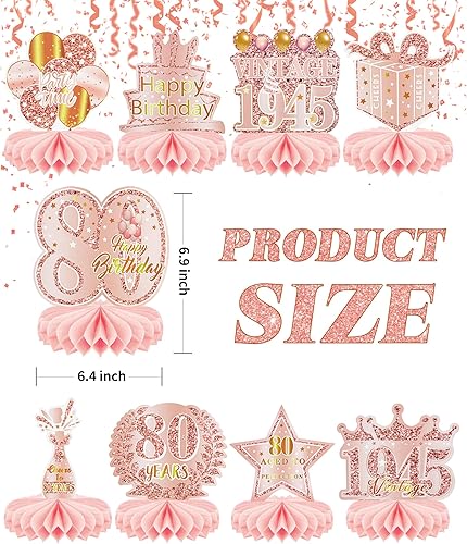 Miniatura 2 de 9 piezas de decoración de cumpleaños número 80 para mujeres, decoraciones de mesa de panal feliz cumpleaños 80, centros de mesa de oro rosa y rosa,