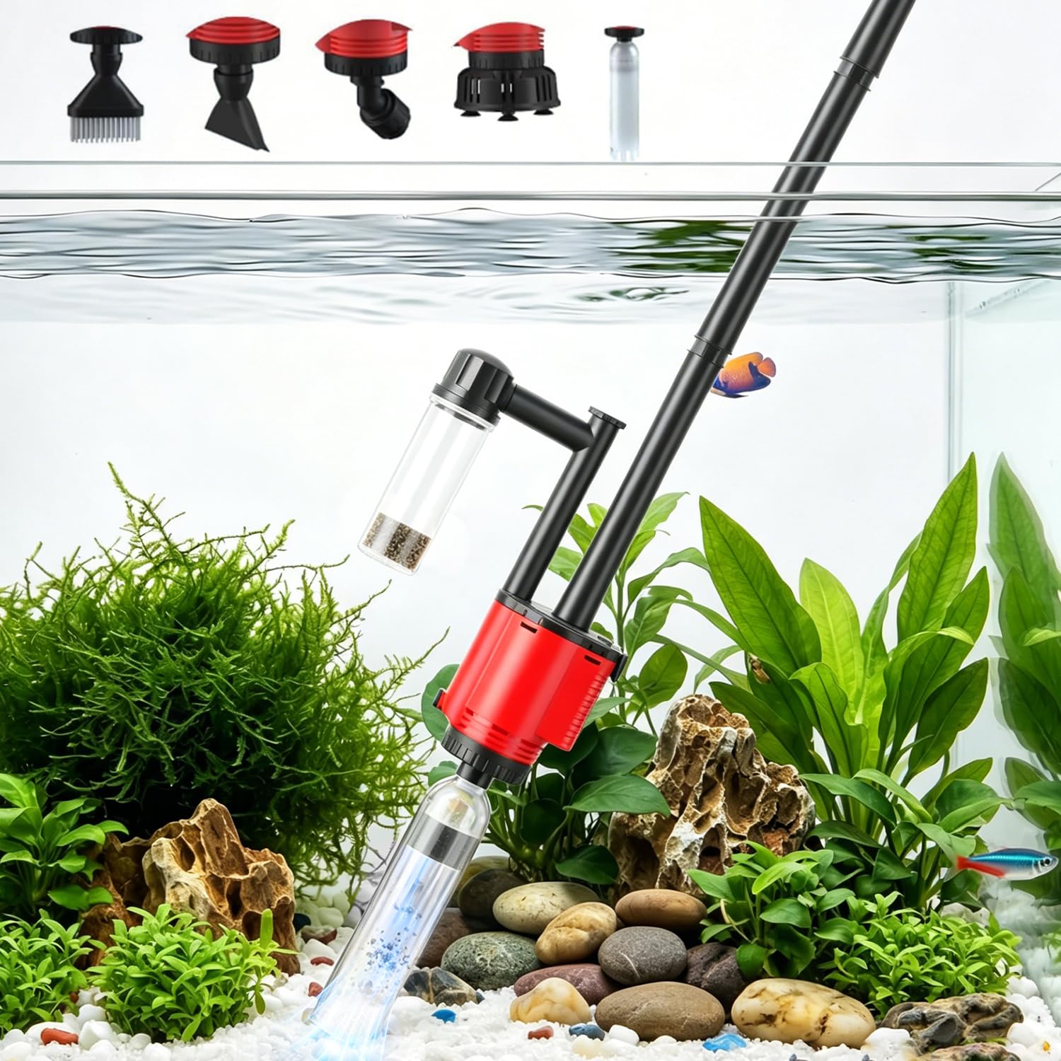 Mulmsauger Aquarium Elektrisch 30W - Multifunktionaler Aquarium Sauger Bodengrund Reinigen für Kies und Sand mit Wasserwechsel - Reinigungsset Zubehör zur Filterung Wasserzirkulation