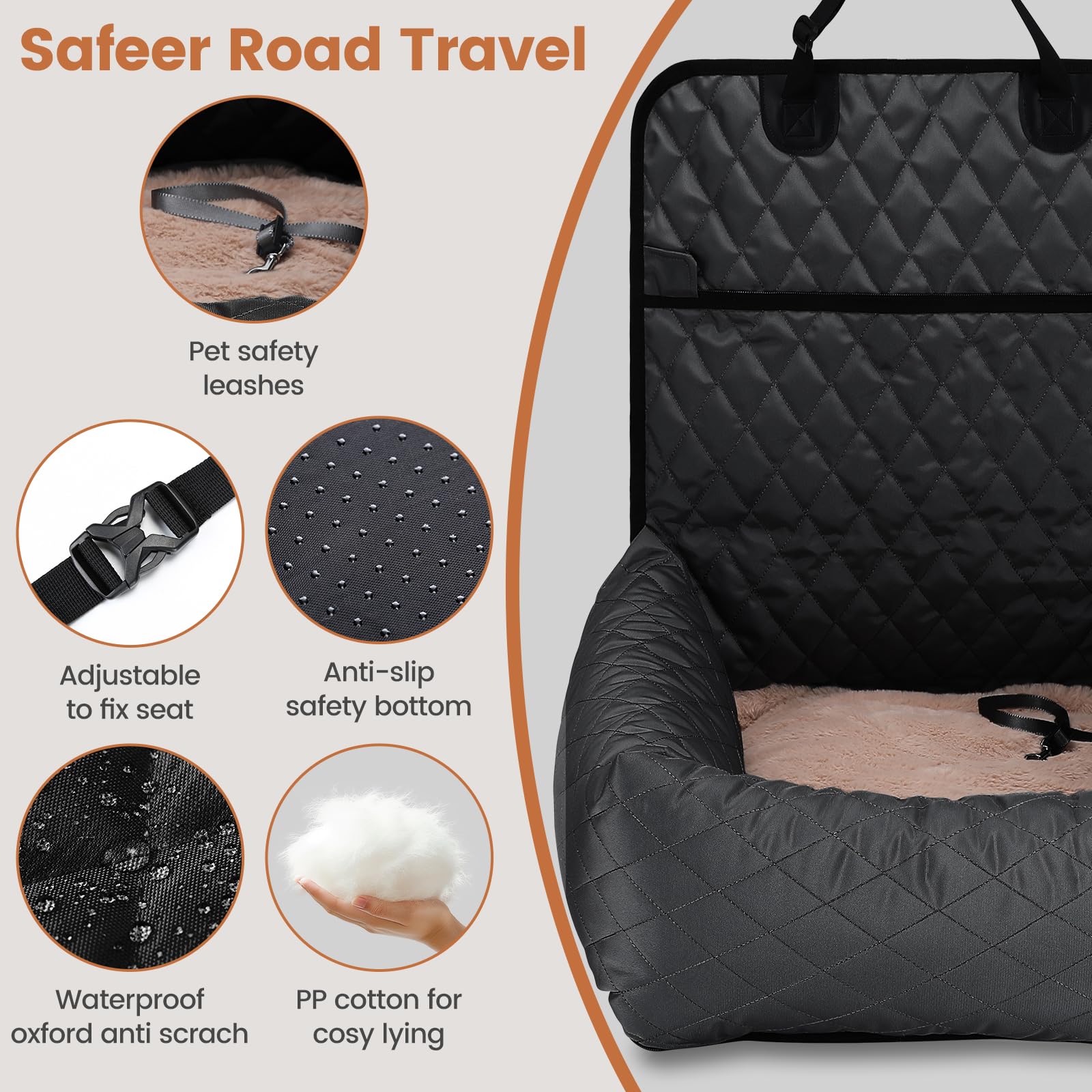 HAPPY HACHI Legowisko dla psa Pokrowiec na fotel samochodowy Pet Car Booster Seat 2 w 1 Front Back Protector Pet Lookout Przenośny fotelik samochodowy Travel Carrier z grubą budą i paskiem bezpieczeństwa
