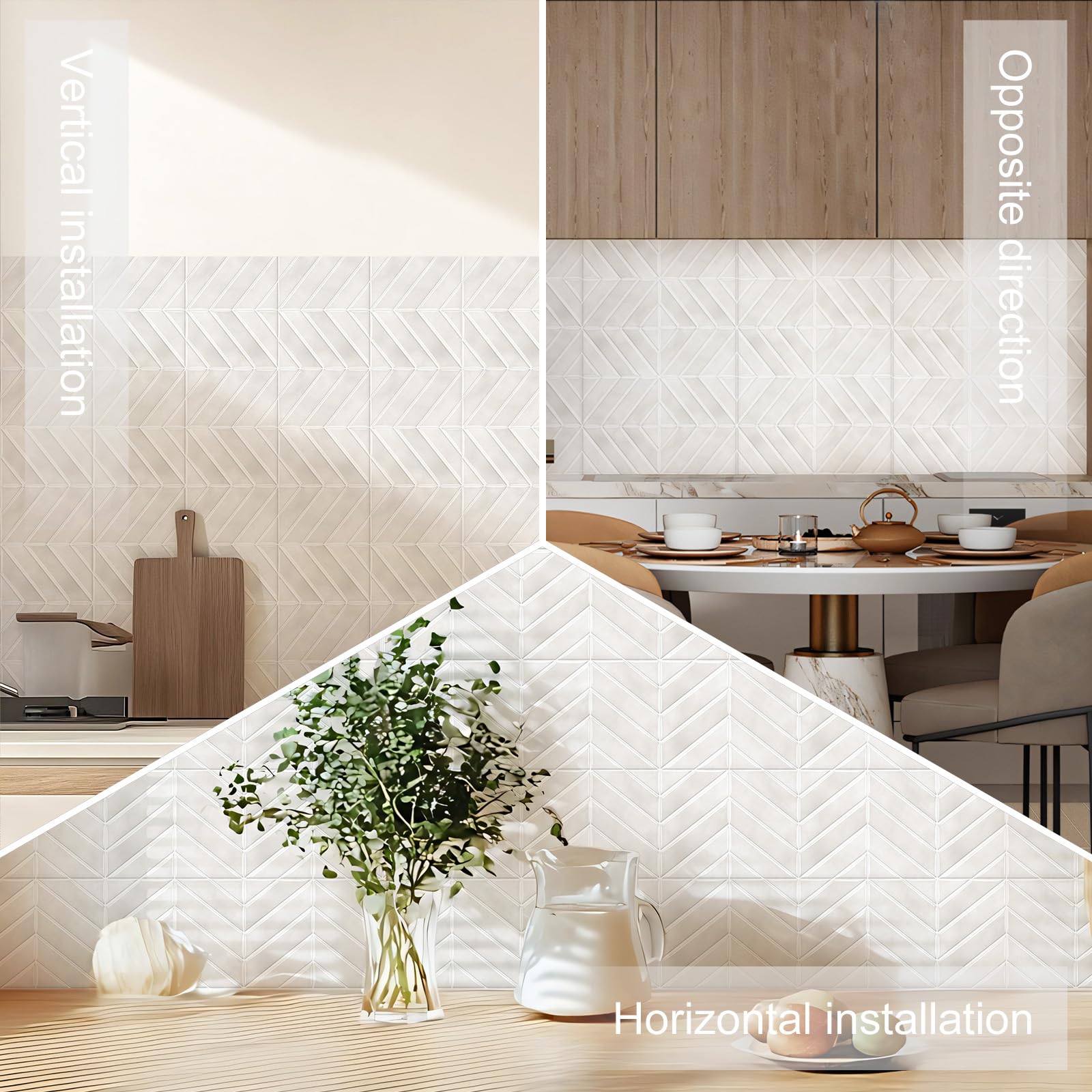 Alwayspon Adhesivos de pared de vinilo 3D, 23 x 29 cm x 10 unidades, color crema, patrón de espiga, autoadhesivo, impermeable, protección contra salpicaduras, adhesivos para cocina, baño, pared