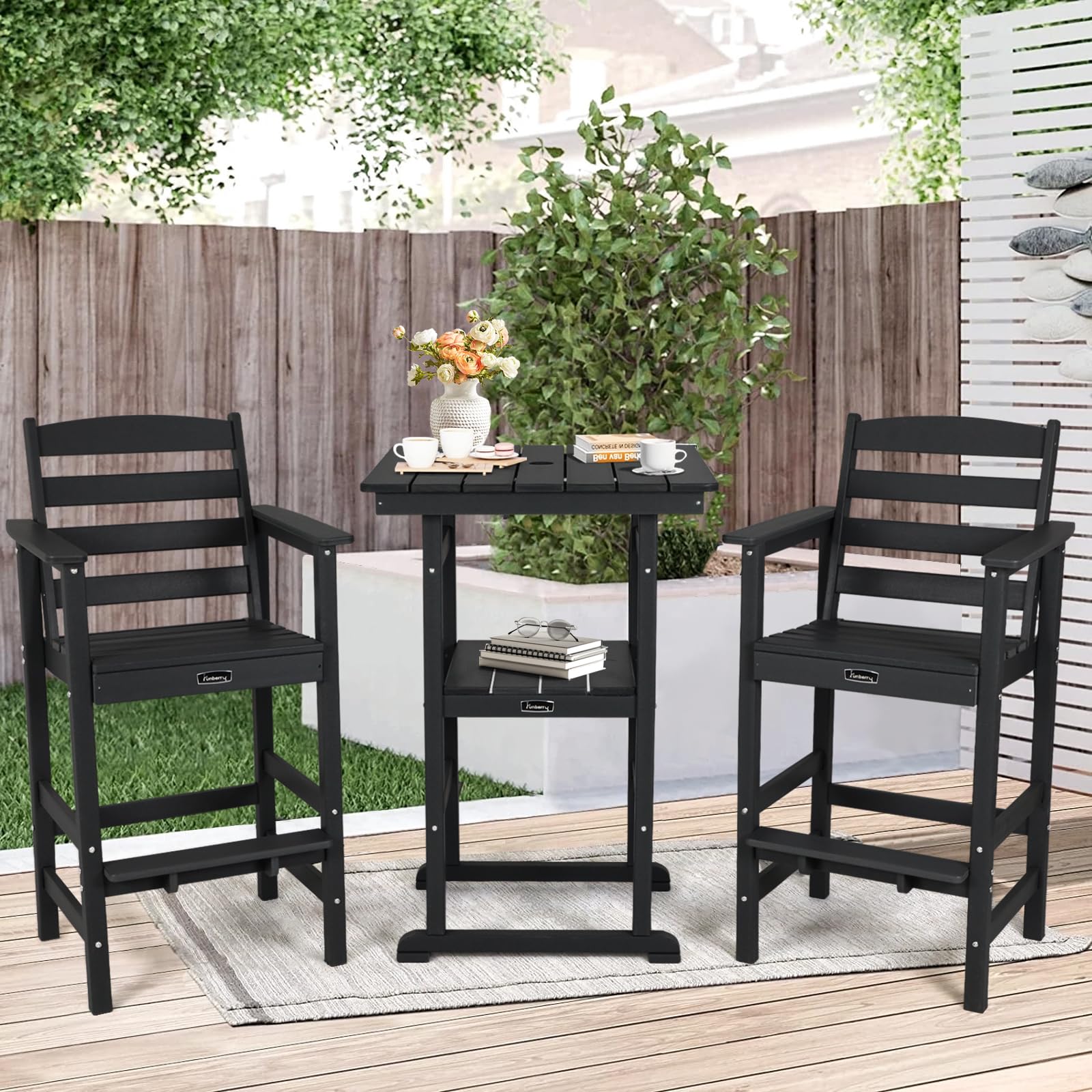 bar height patio table with umbrella 2 chairs Oversized Outdoor Set, Tall Adirondack Chair & Hole and balcony use Dallas Cowboys Columbia Lions Football Parking Deluxe 11' Sunbrella® Fabric Solar LED Cantilever Umbrella (Color):Charcoal