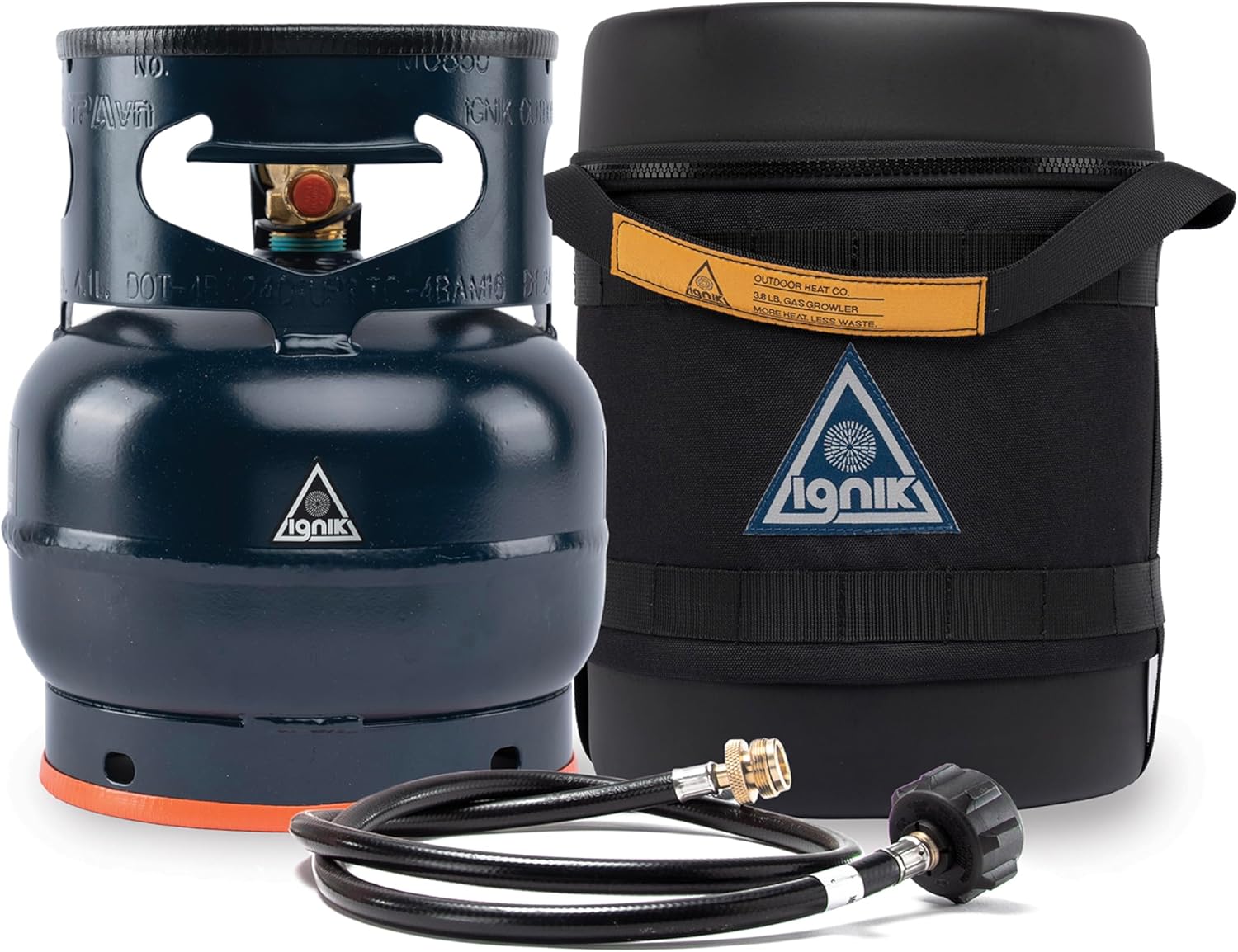 Ignik Refillable Gas Growler Deluxe 3.8-Pound Empty Propane Tank with Carry Case and Adapter Hose, Natural Case/Blue Tank