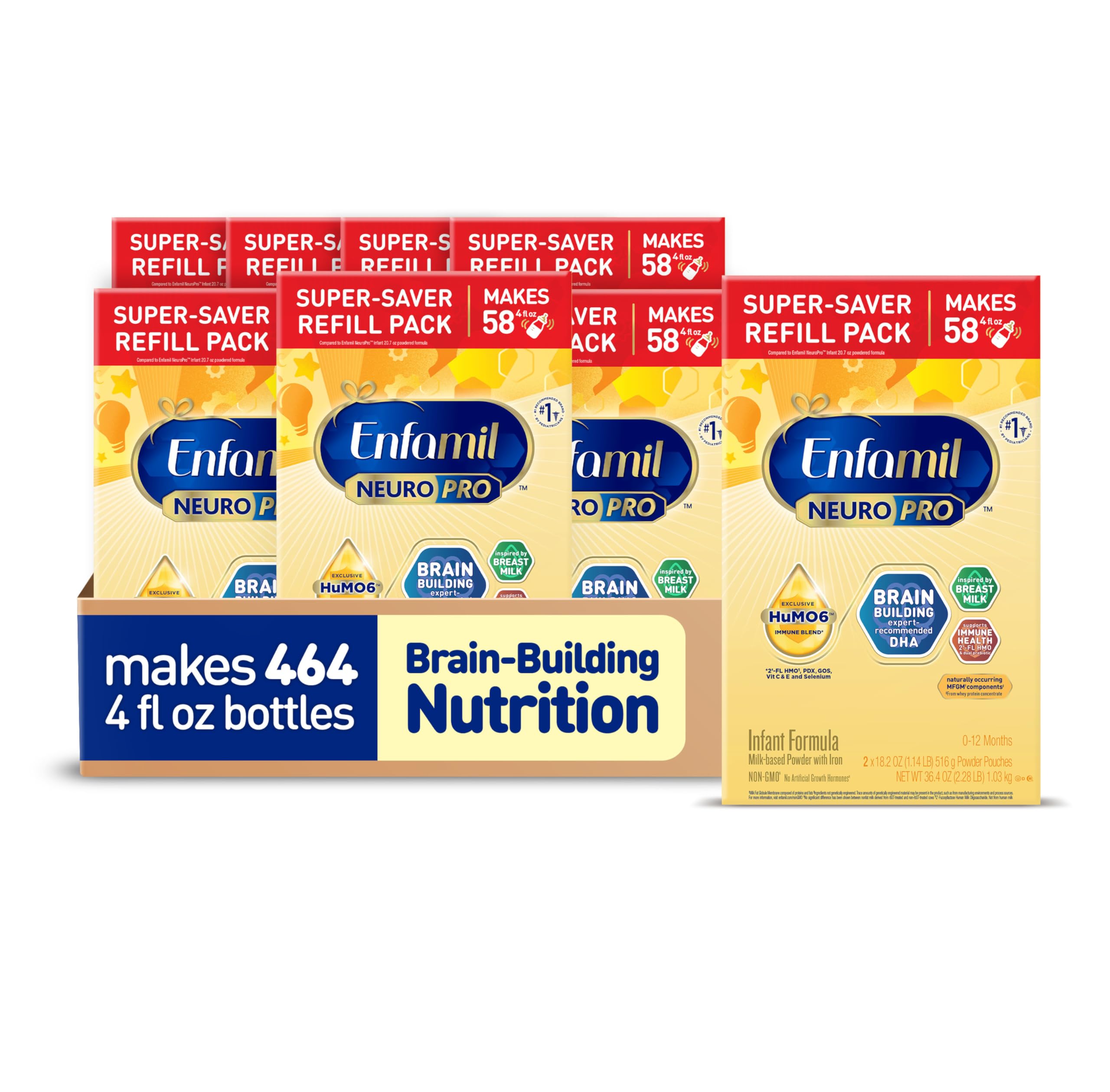 Enfamil NeuroPro Baby Formula, MFGM* 5-Year Benefit, Expert-Recommended Brain-Building Omega-3 DHA, Exclusive Immune Supporting HuMO6 Blend, Infant Formula Powder, Baby Milk, 36.4 Oz (Pack of 8)