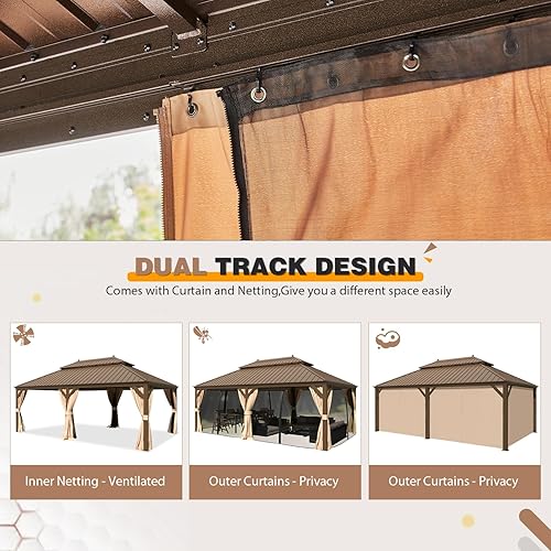 Miniatura 6 de EROMMY Cenador de techo rígido de 12 x 22 pies, toldo de acero galvanizado de doble techo, marco de aluminio para exteriores, pabellón de metal