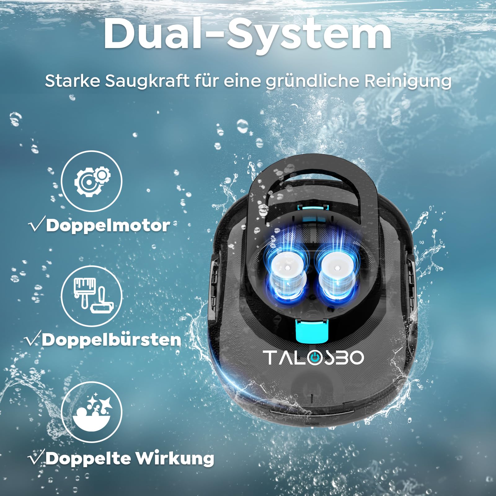 Pleco S1 Poolroboter Akku, Leichter Poolsauger mit Dual-Antriebsmotoren, 80 Min Reinigungszeit, 2,5 Stunden Ladezeit, Auto Parken Poolreiniger für Flache Böden Pools