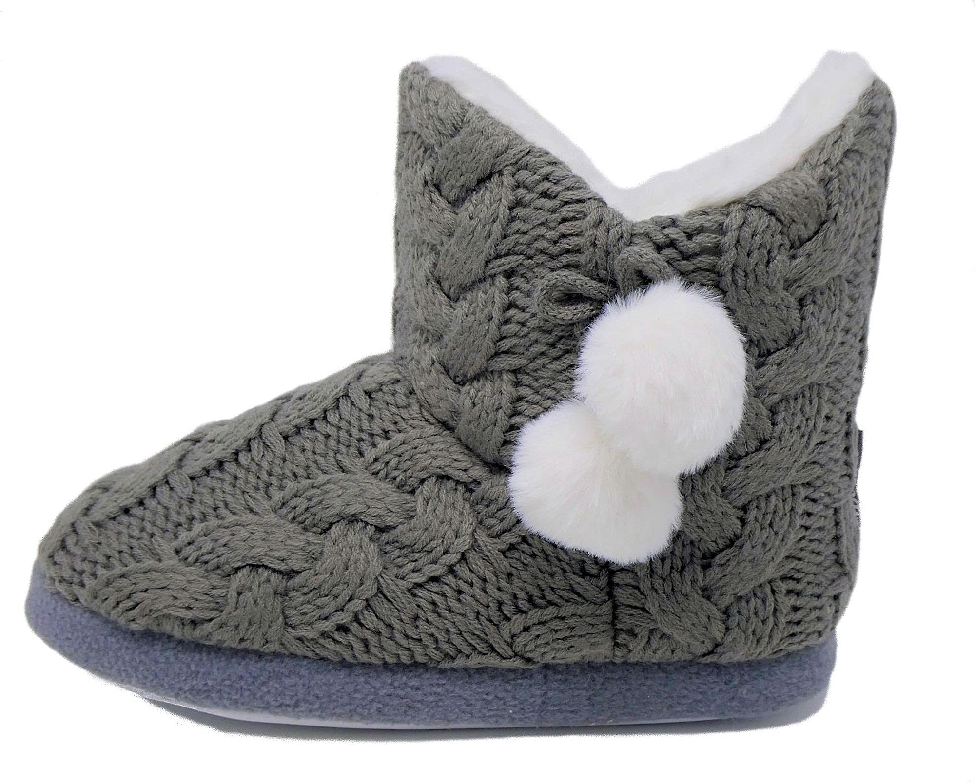 DUNLOPLadies Famous Slipper Boots, Soft Furry Upper Warm Lining Pom Poms