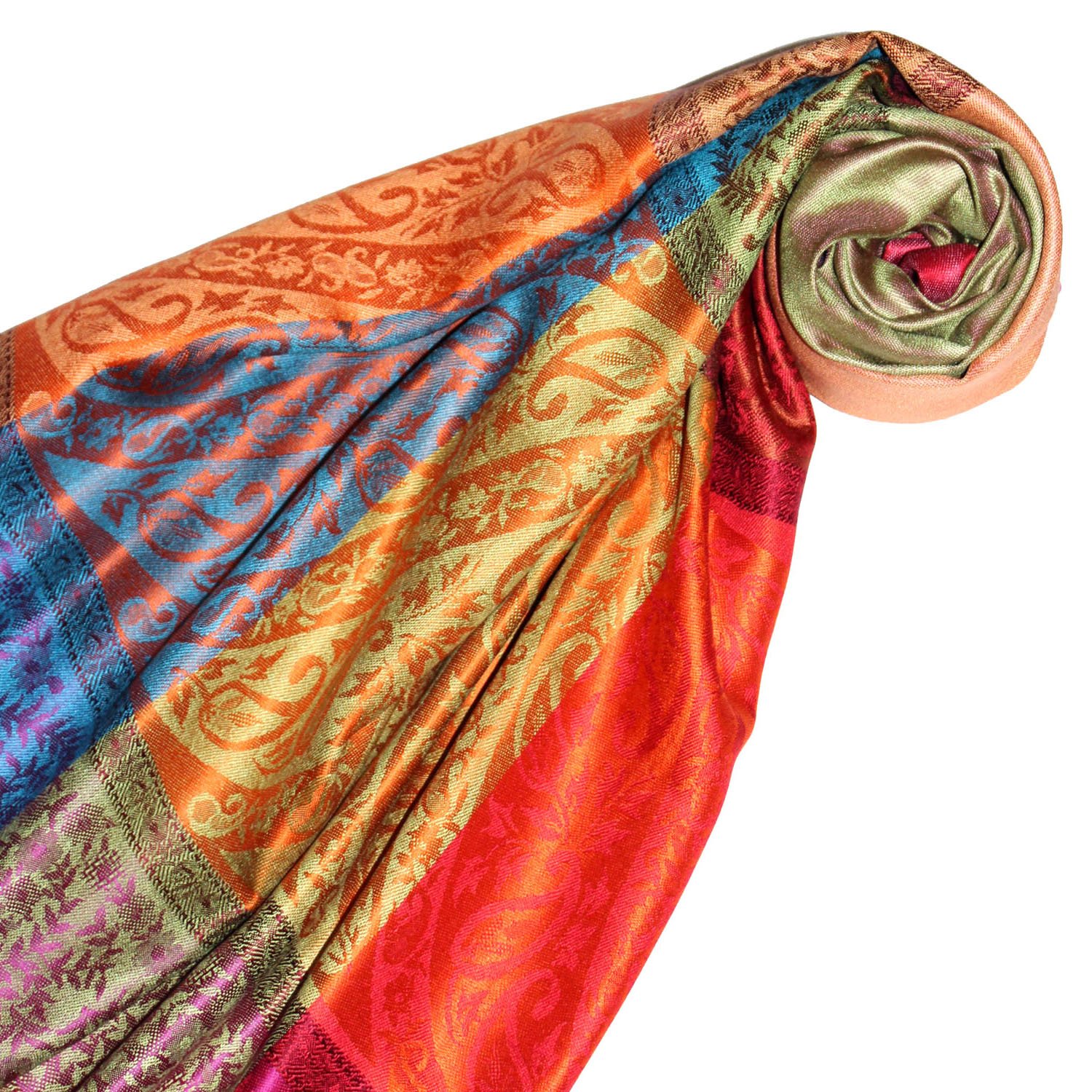 Lorenzo Cana Sciarpa pashmina da donna in tessuto jacquard 100% seta, 70 x 190 cm, sciarpa in seta Paisley, Multicolore