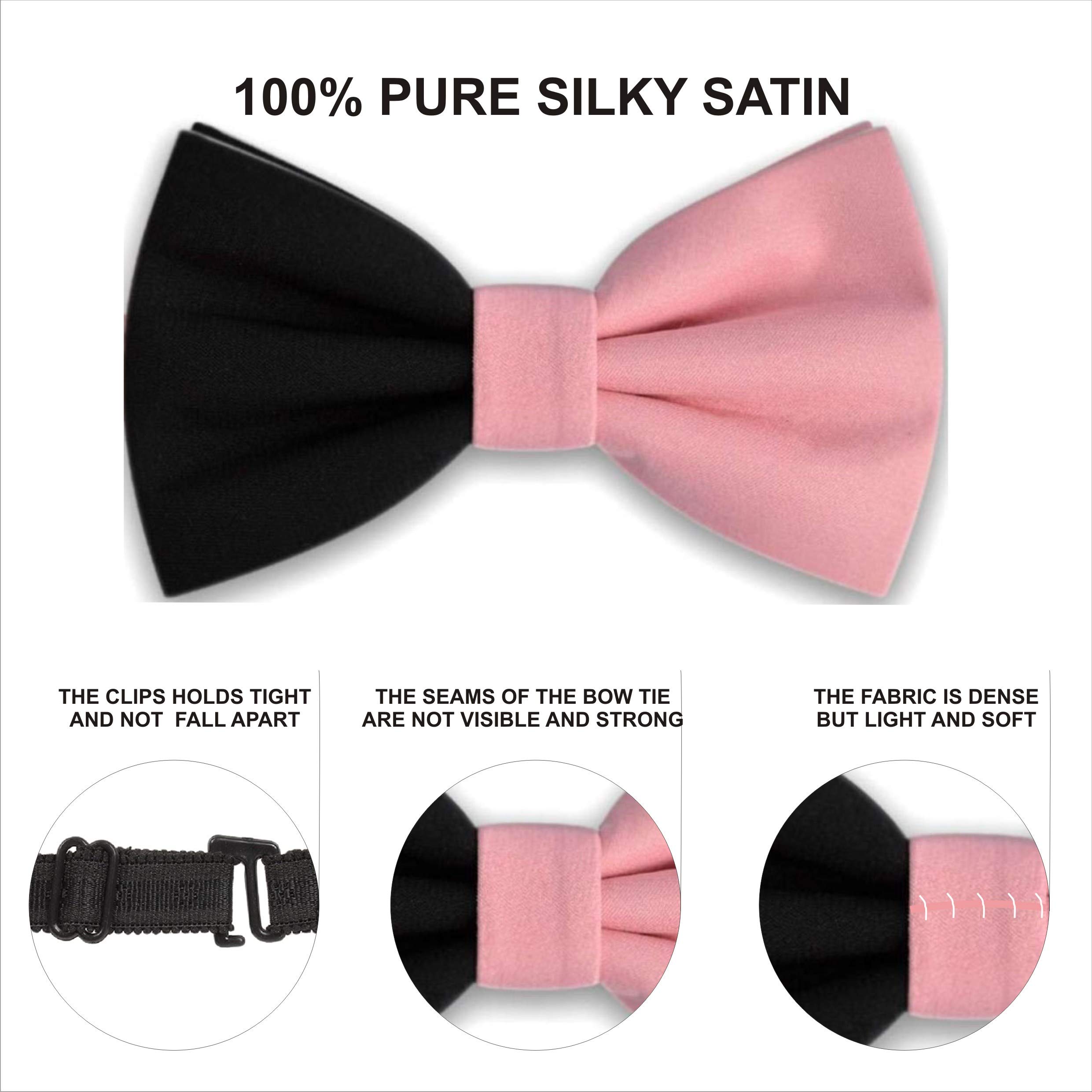 happykids Bicolour/Two-Tone 8 layered Pre-Tied Bow Tie Formal Solid Tuxedo for Children (pink & Black, Free Size) 2