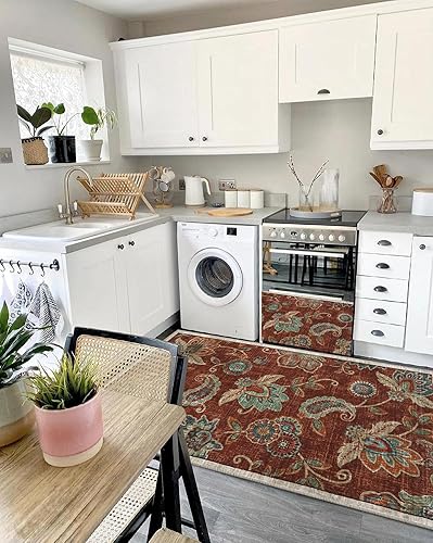 Miniatura 87 de Morebes Alfombras florales para puerta de entrada interior, alfombra pequeña de 2 x 3 pulgadas, antideslizante, alfombras de cachemira lavables