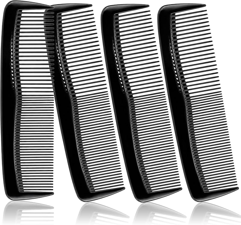 Pocket Hair Comb & Beard Comb for Men Women 4-Pack Black | Peines Para Cabello Wide Tooth Comb & Fine Tooth Comb for All Hair Types Small Hair Comb Set for Travel or Everyday