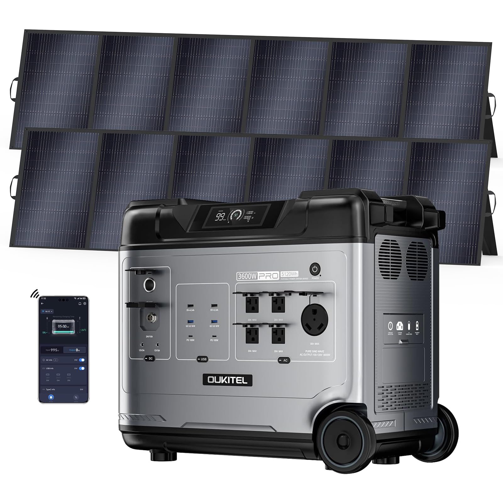 OUKITEL 2025 New Portable Power Station P5000 Pro With 2 500W Solar Panel 5x3600W AC Output 6000W Surge