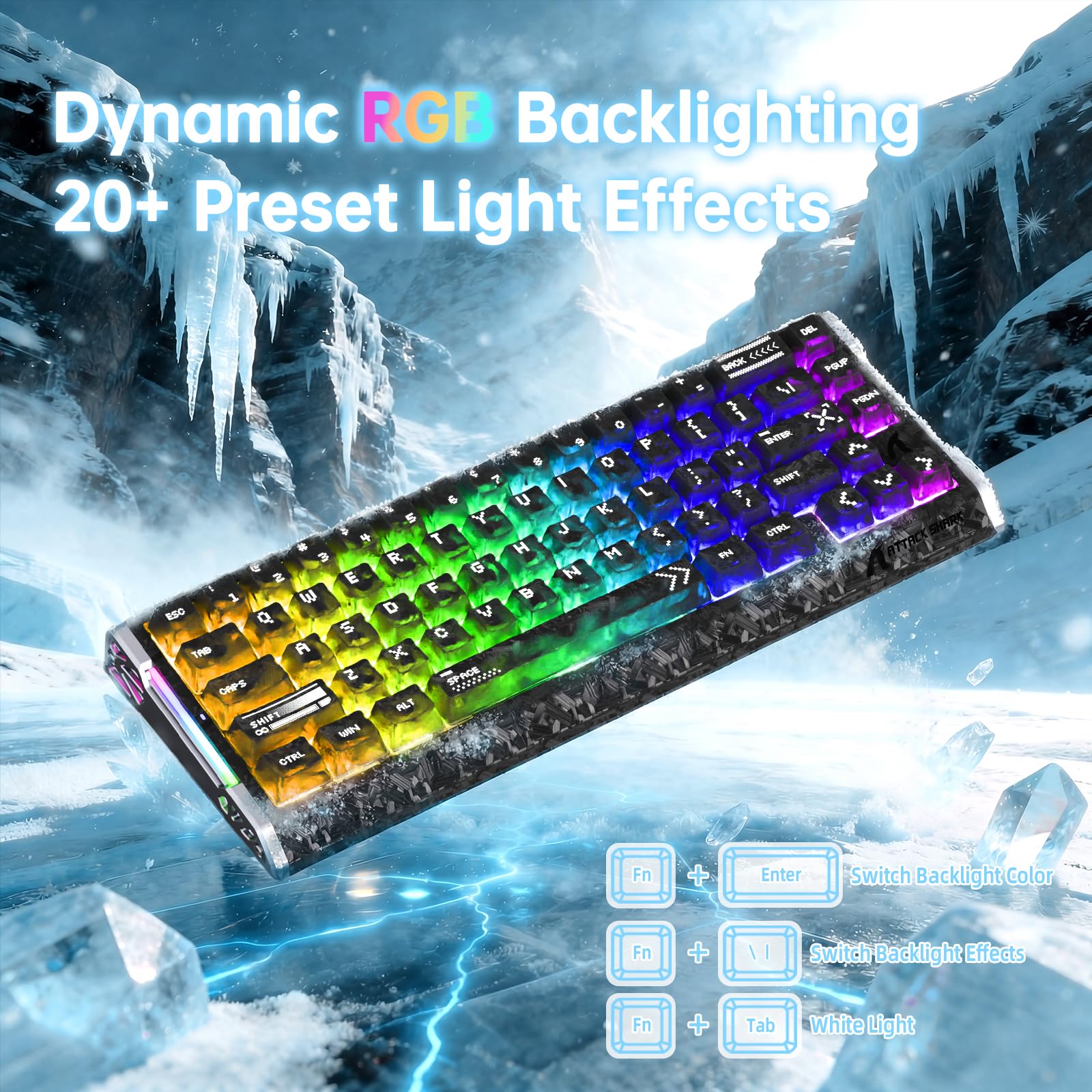 ATTACK SHARK R68 HE Carbon Fiber 8000Hz Rapid Trigger Keyboard, 0.005mm RT Accuracy 68 Keys Wired Gaming Keyboard with Magnetic Switch, Adjustable Actuation, Snap Tap, RGB Lighting for PC/Mac, Ink - 5