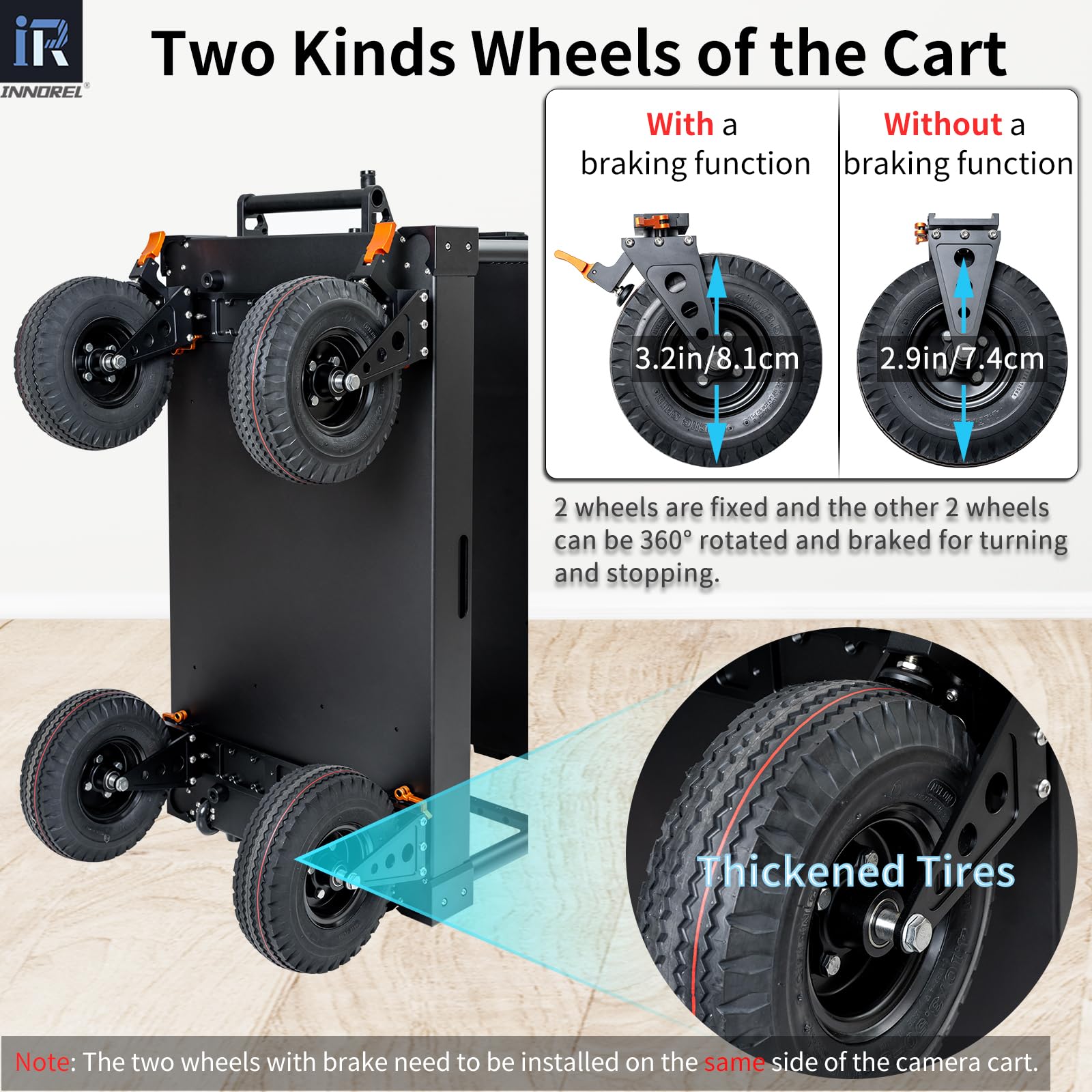 INNOREL DY-120 Carrello per la produzione di video per fotografi, videomaker e filmmaker. Carico utile 220 kg. Carrello portaoggetti DIT/suono/illuminazione. Si ripiega fino a una custodia