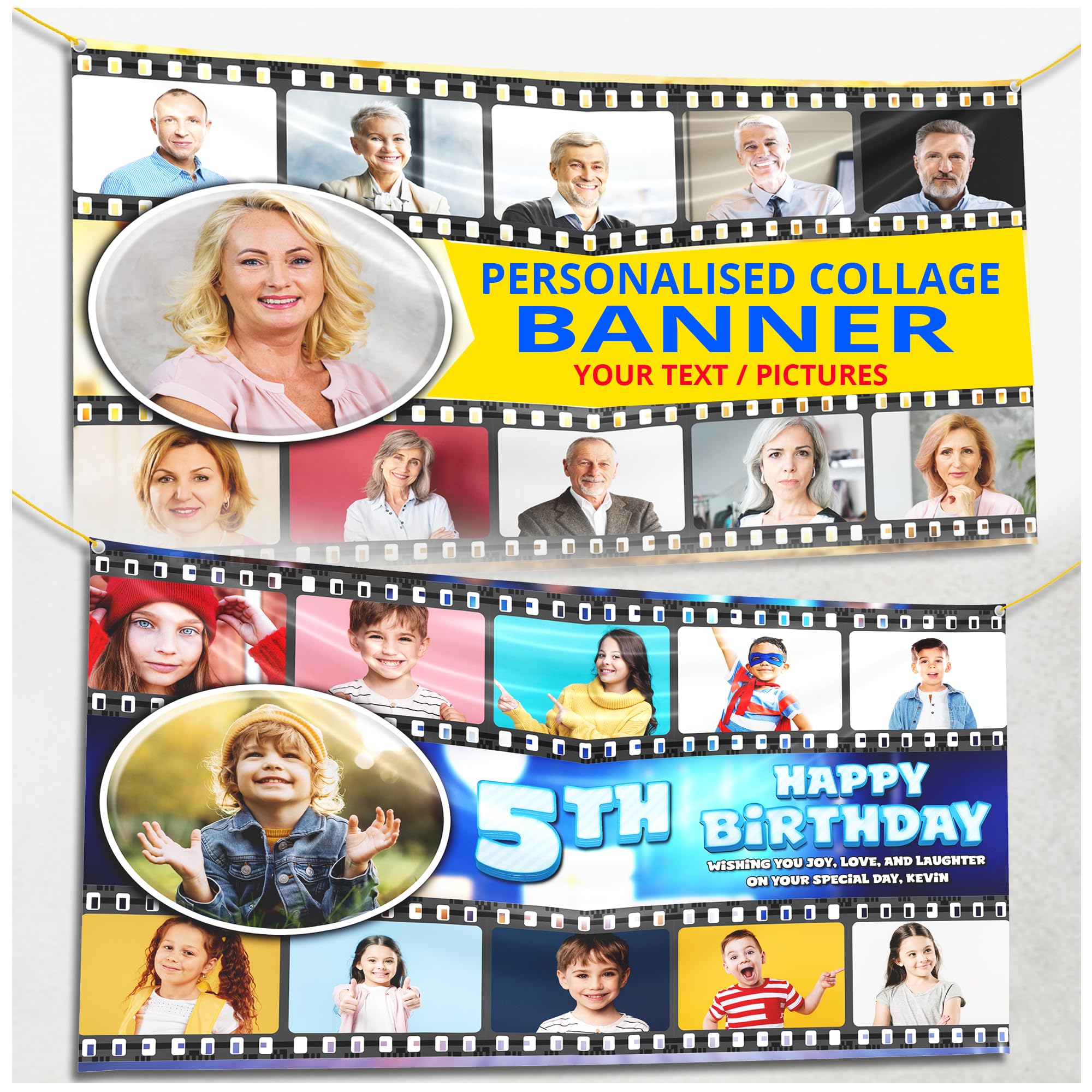 Personalised Happy Birthday Banner, Custom Collage Photo Banner, Anniversary & Party Decoration for Him, Her, Kids – 1st 5th 16th 18th 21st 30th 40th 50th 60th 70th – Large Indoor Outdoor Use