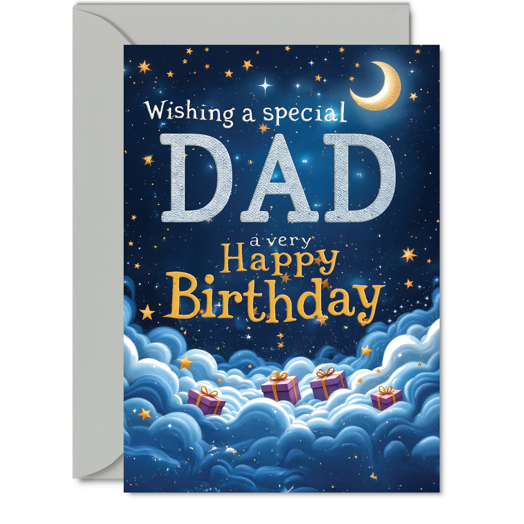 Dad Birthday Card, Starry Night Moon Clouds