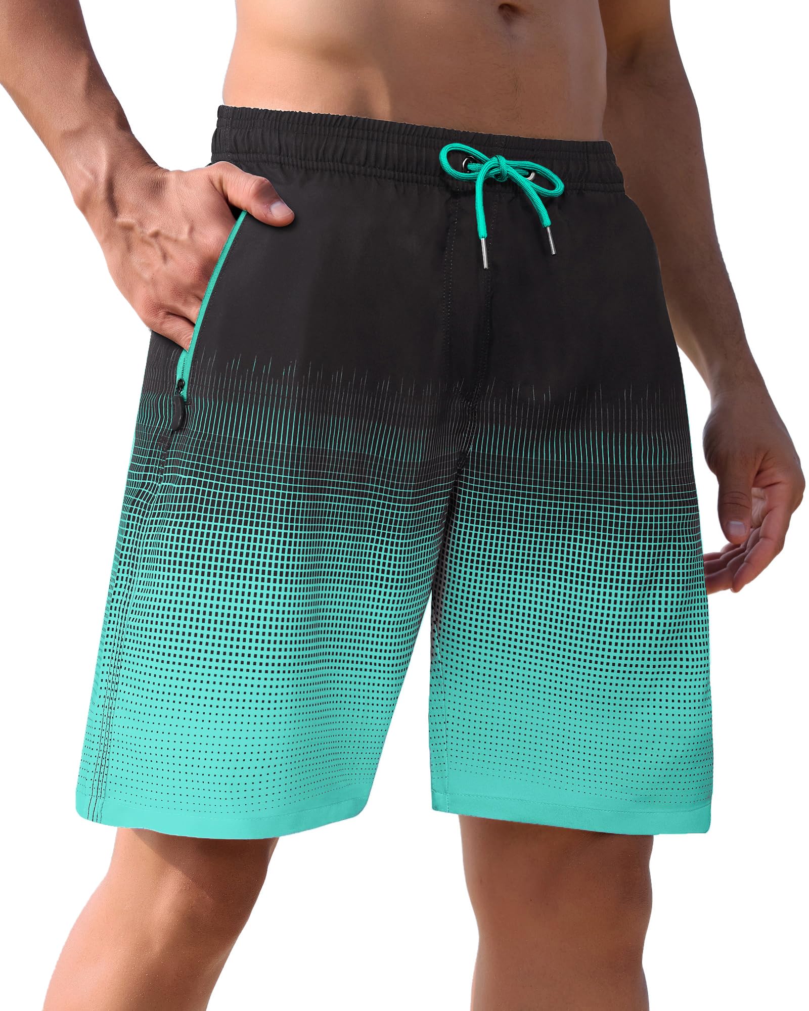 APTRO Herren Badehose Lang Badeshorts mit Mesh-Futter Schnelltrocknend Boardshorts mit Reißverschlusstaschen Sport Shorts