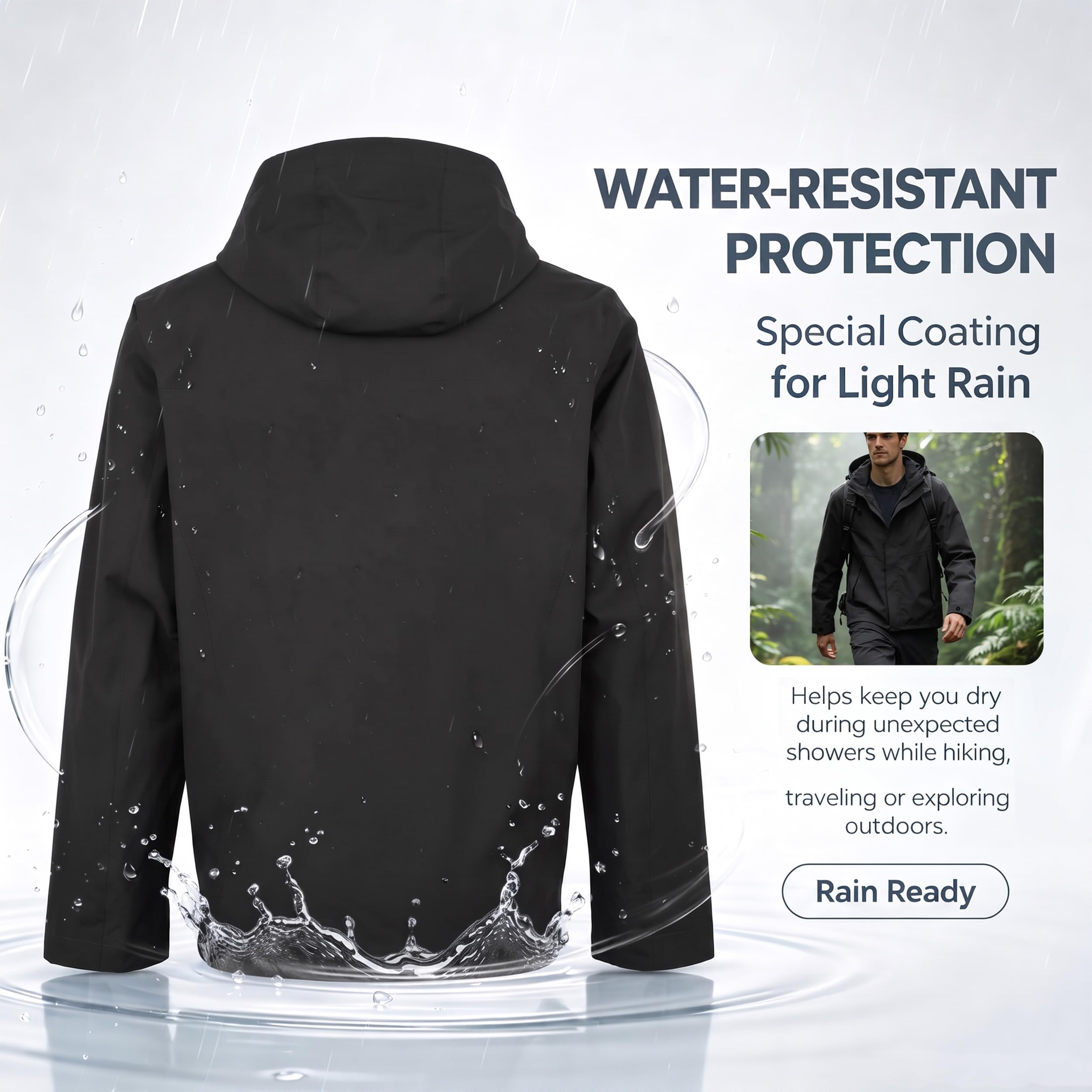 SUKUTU Chaqueta impermeable hombre al aire libre Abrigo ligero de lluvia Escalada Ropa de excursión Montaña Windbreaker