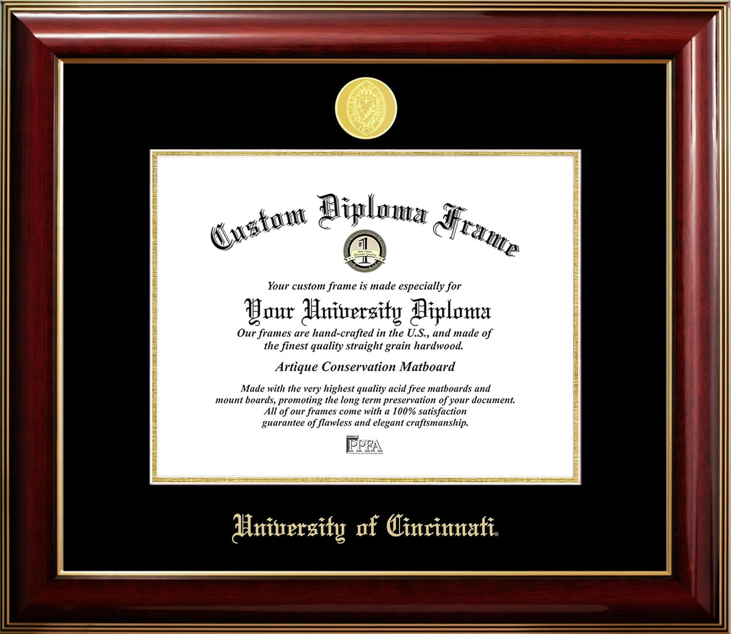 Campus Images University of Cincinnati 11w x 8.5h Classic Mahogany Gold Embossed Diploma Frame