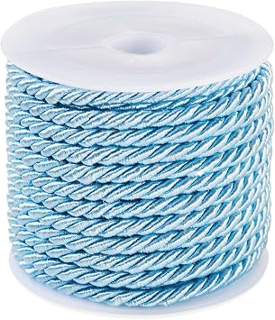 FASHEWELRY 5.47 Yards Twisted Cords Trim 3mm Light Blue Braided Silk Rope Cords Twisted Polyester Silk Cords for Macrame Bracelets Curtain Costumes Ornament, Crafts Making