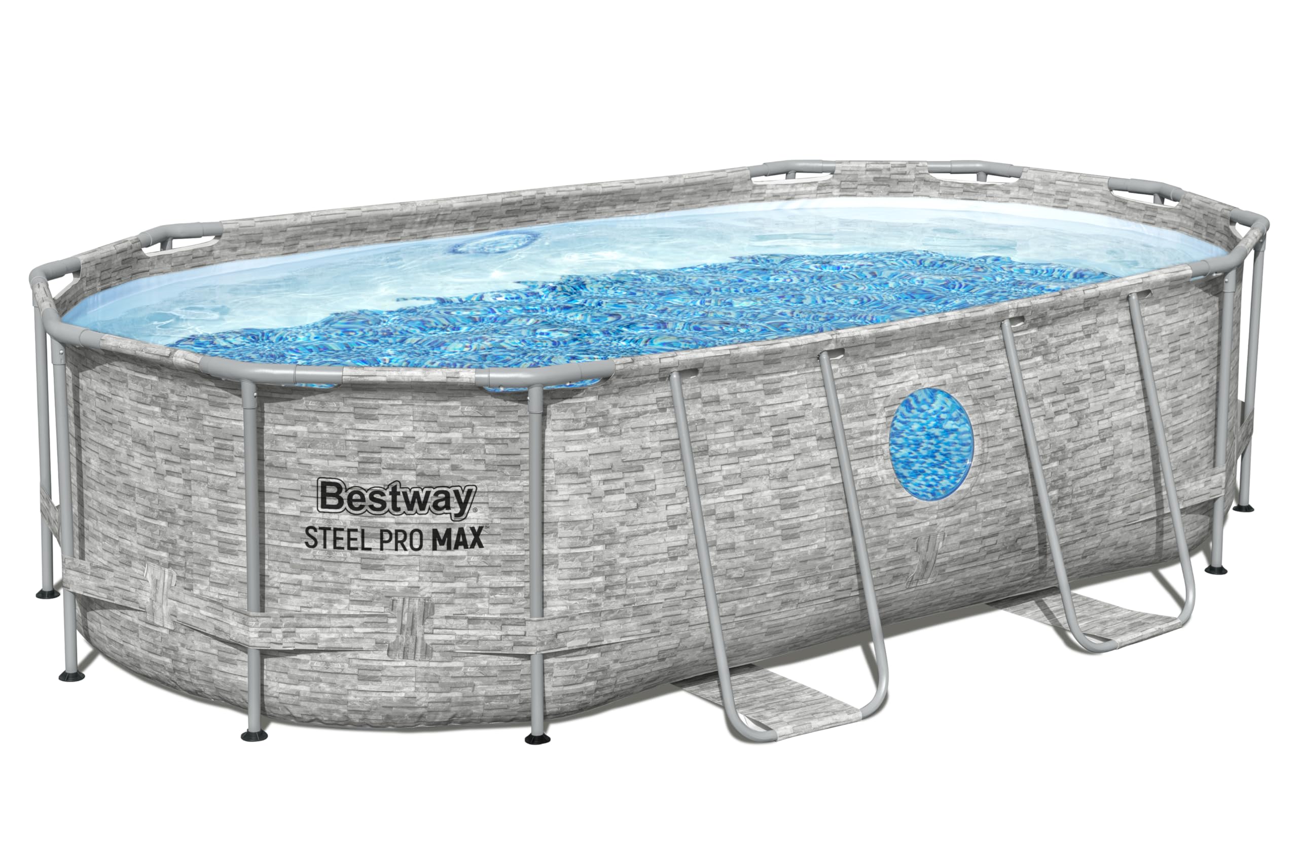 Bestway 56714-7 Set piscina fuori terra ovale Steel Pro MAX Splashview - 4,27 m x 2,50 m x 1,00 m, grigio effetto pietra
