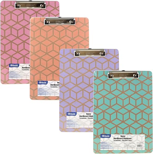 BAZIC - Portapapeles de madera vintage, clip de perfil bajo, resistente y fuerte, tamaño carta A4, para oficina y escuela, paquete de 4