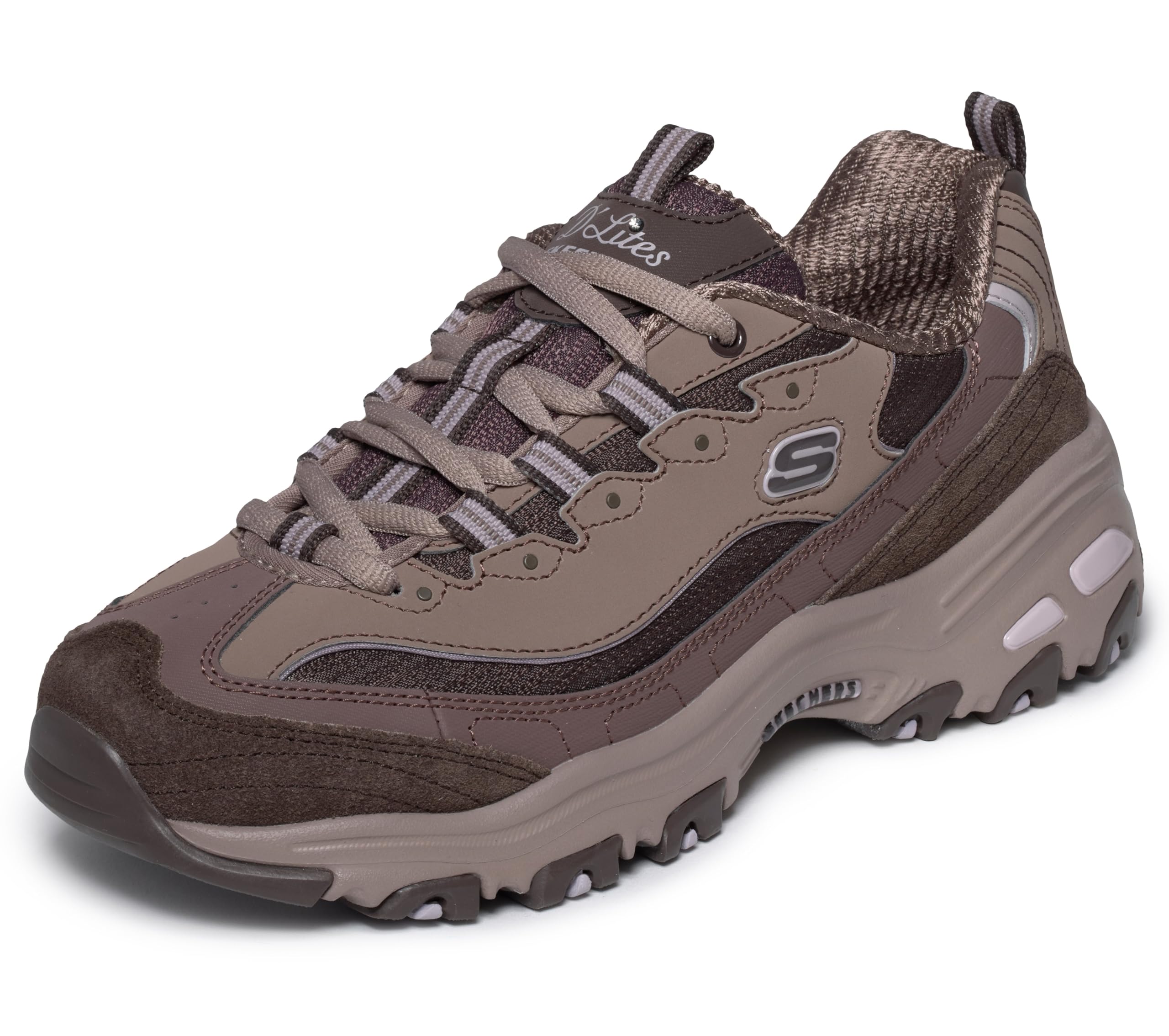 Skechers Damen D'Lites Turnschuhe, Brown Leather/Duraleather/Mesh/Brown Trim, 37.5 EU