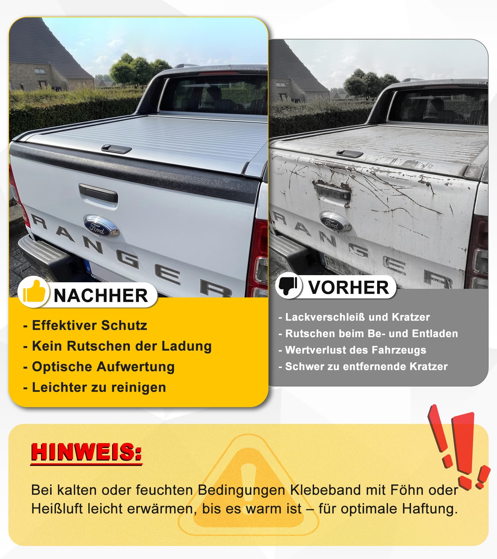 Heckklappen Schutzleiste Ladekantenschutz Zubehör für Ford Ranger 2012–2022 Wildtrak Raptor XL XLT Limited T6 T7 T8, Heckklappenschutz gegen Kratzer & Abnutzung, Wetterfest & UV-beständig