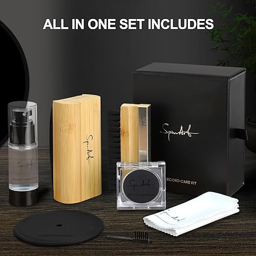 Miniatura 2 de SpinArt Kit de limpieza de discos de vinilo 8 en 1, incluye cepillos de terciopelo suave y microfibra, solución de limpieza LP, gel de lápiz para