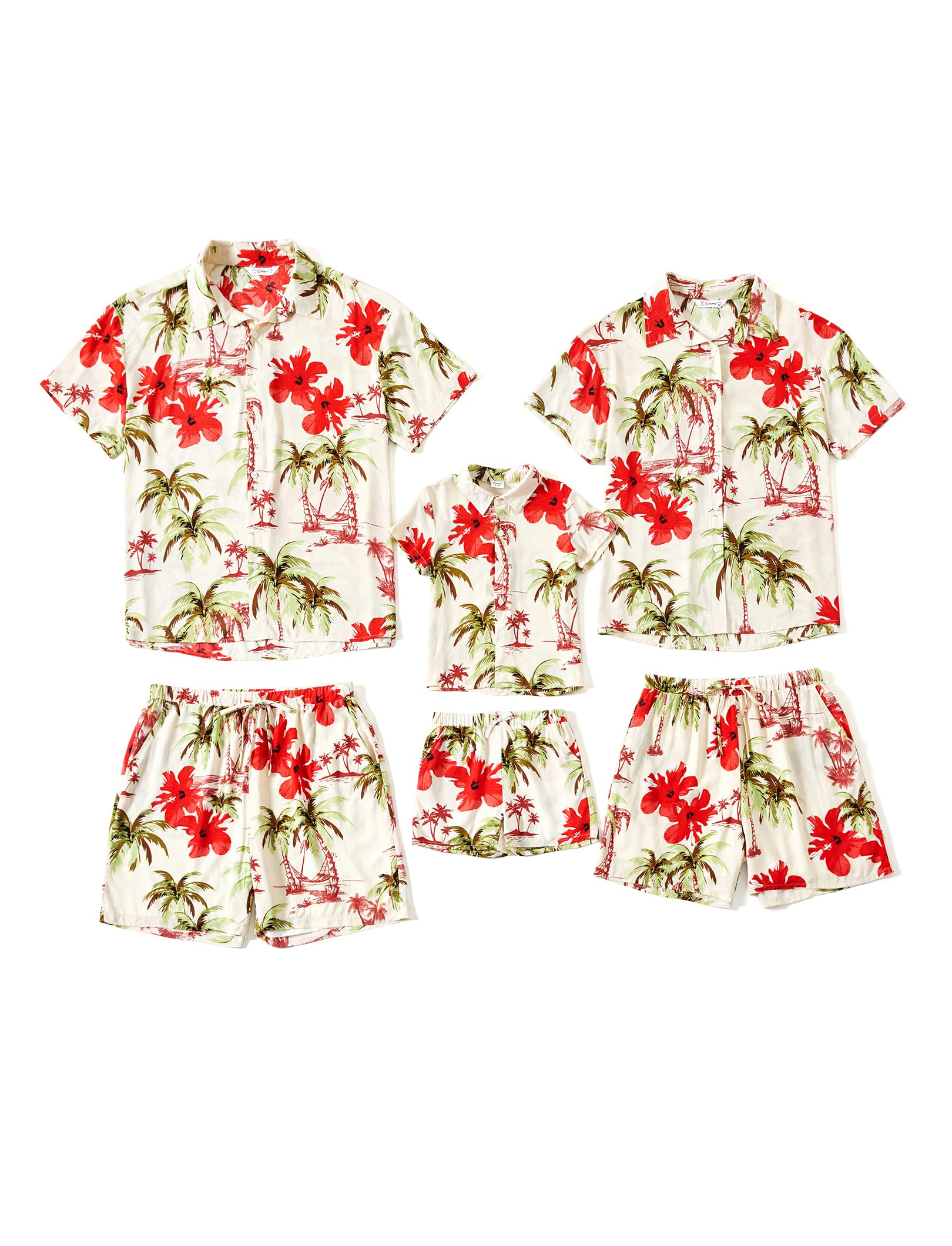 PATPAT Family Matching Outfits Hawaiian Dad and Me Beach Tropical Plant Allover Flower Print Shirt and Shorts Set