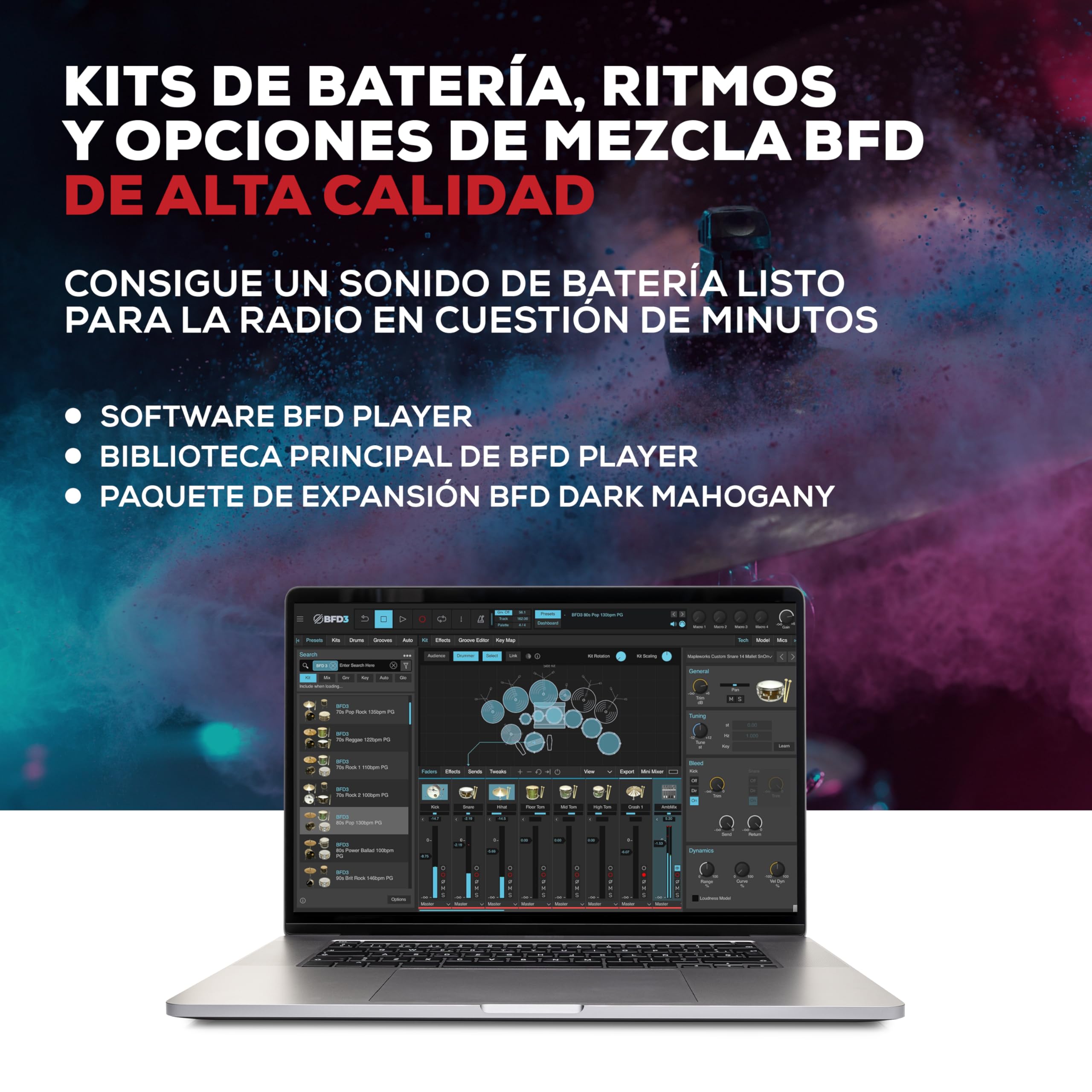Alesis Nitro Ultimate Batería Electrónica con Pads de Malla de Doble Zona, Hi-Hat Independiente, 640 Sonidos BFD Auténticos y 52 kits, Bluetooth, Drumeo, USB MIDI, Compatible con Doble Bombo | 52 kits, 640 sonidos Plus, audio Bluetooth, Hi-Hat montado en