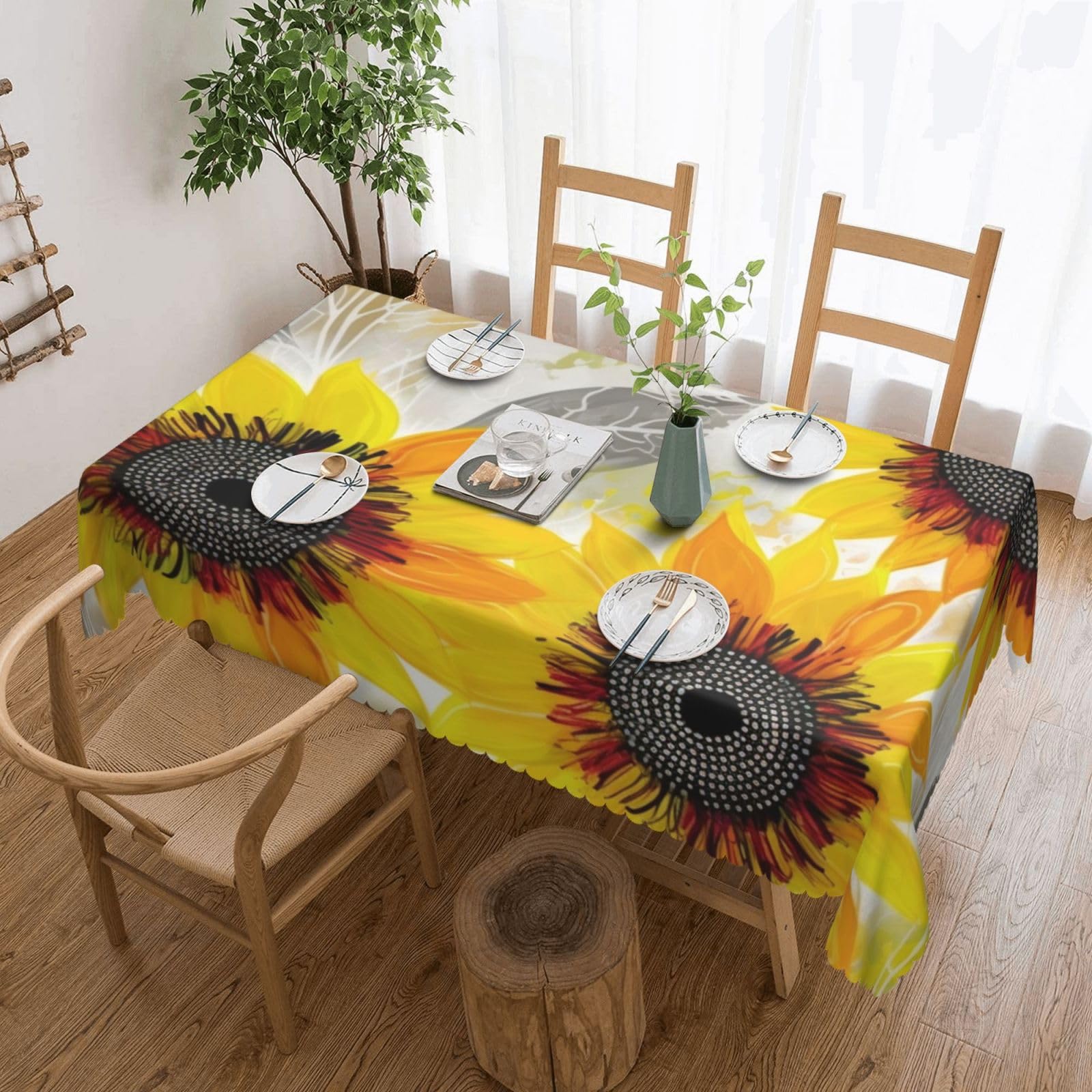 Nappe rectangulaire 137x183 lavable et imperméable motif tournesols