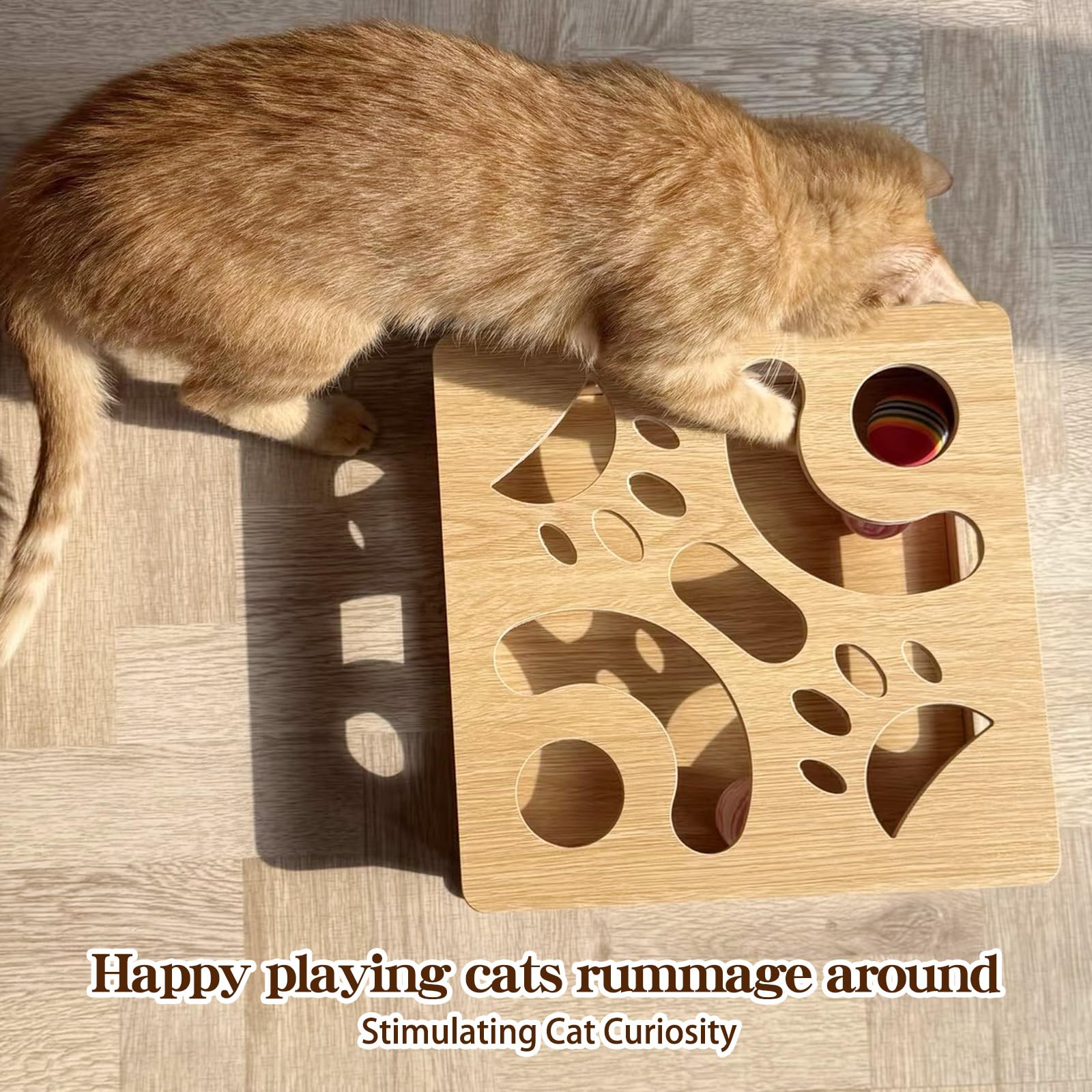 Scatola giocattolo interattiva in legno per gatti con 4 palline giocattolo interattivo per gatti per interni Caccia giocattolo giocattolo per gatti giocattolo puzzle per gatti