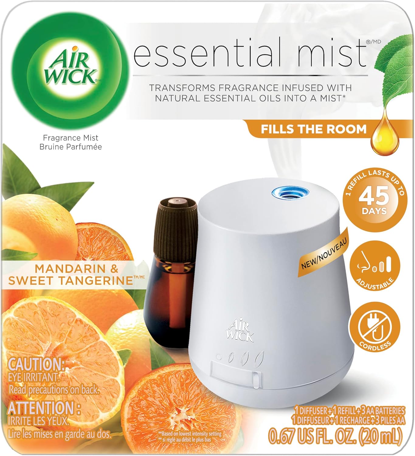 Air Wick Essential Mist, Essential Oil Diffuser, (Diffuser + 1 Refill), Mandarin
