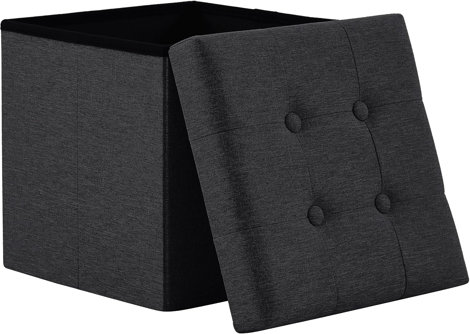 Zedelmaier Sitzhocker mit Stauraum, Fußbank Truhen Aufbewahrungsbox faltbar belastbar bis 300 kg, Leinen, 38 x 38 x 38 cm (Dunkles Schwarz)