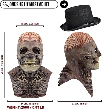 Full Head Skull Mask, Scary Skeleton Latex Costume Mask for Cosplay, Halloween, Dance, Carnival, Masquerade, Party
