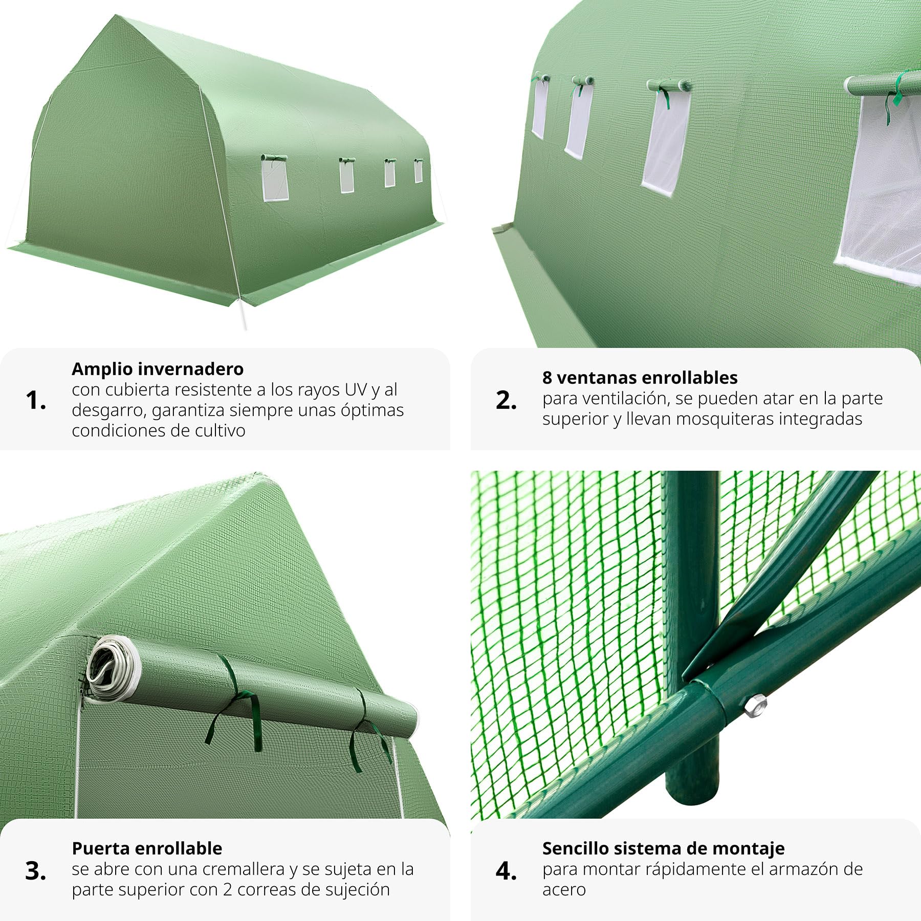 tectake® Invernadero Exterior de Policarbonato y Metal, Cubierta de PE contra UVA, Invernadero Terraza 143x143x195cm, Caseta Jardin Exterior, 8 Ventanas, Puerta Enrollable, Ideal Huerto y Jardín