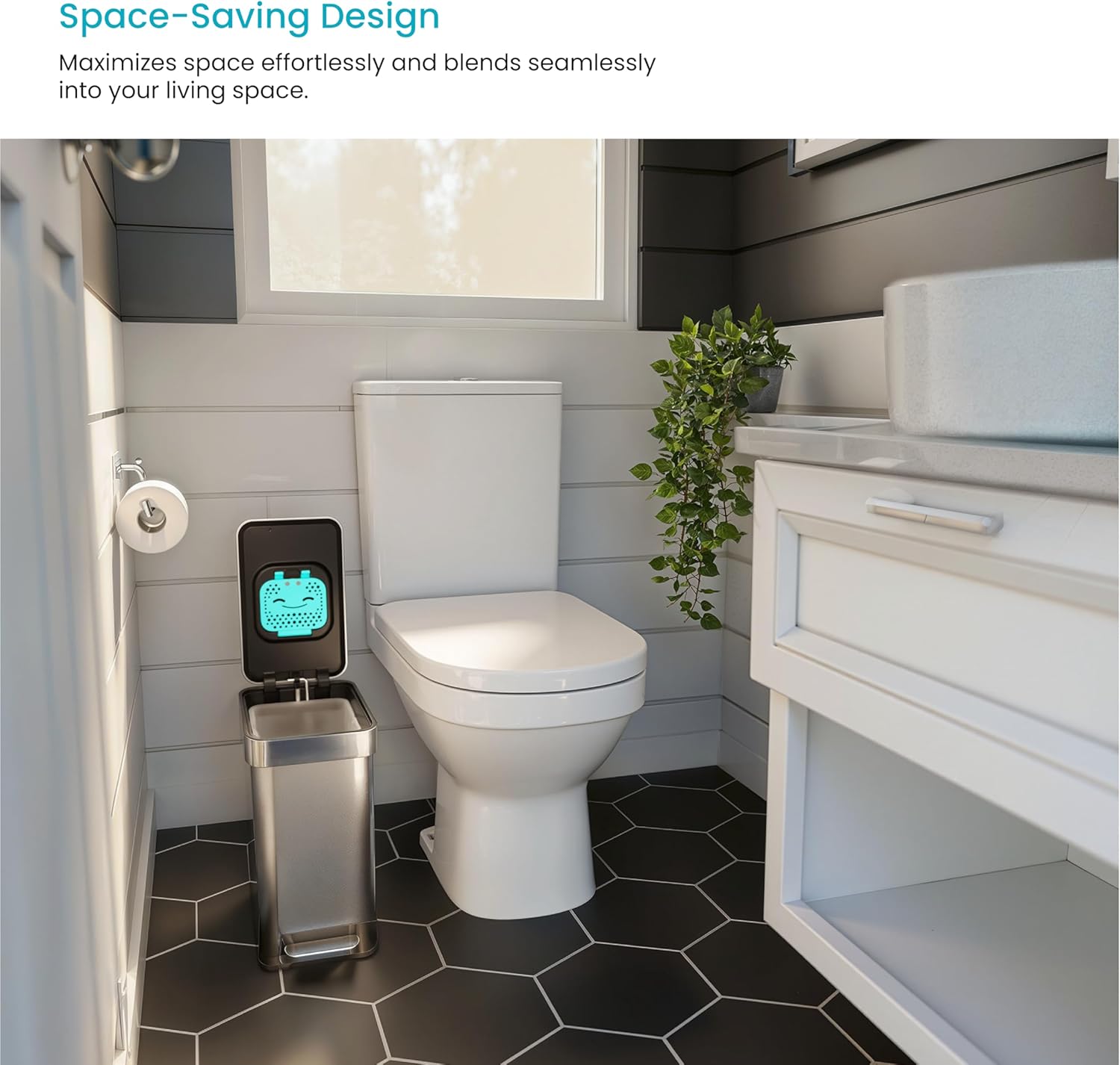 Home Zone Living 3 Gallon Small Trash Can with a Lid and Step Pedal, CleanAura, Odor Control, Stainless Steel with Slim Design for Home and Office, Silver, 10 Liters