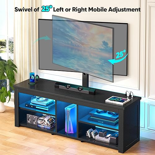 Miniatura 5 de Soporte de TV con soporte y luces LED, soporte de TV giratorio para TV de 70 pulgadas, moderno centro de entretenimiento de madera con toma de Negro
