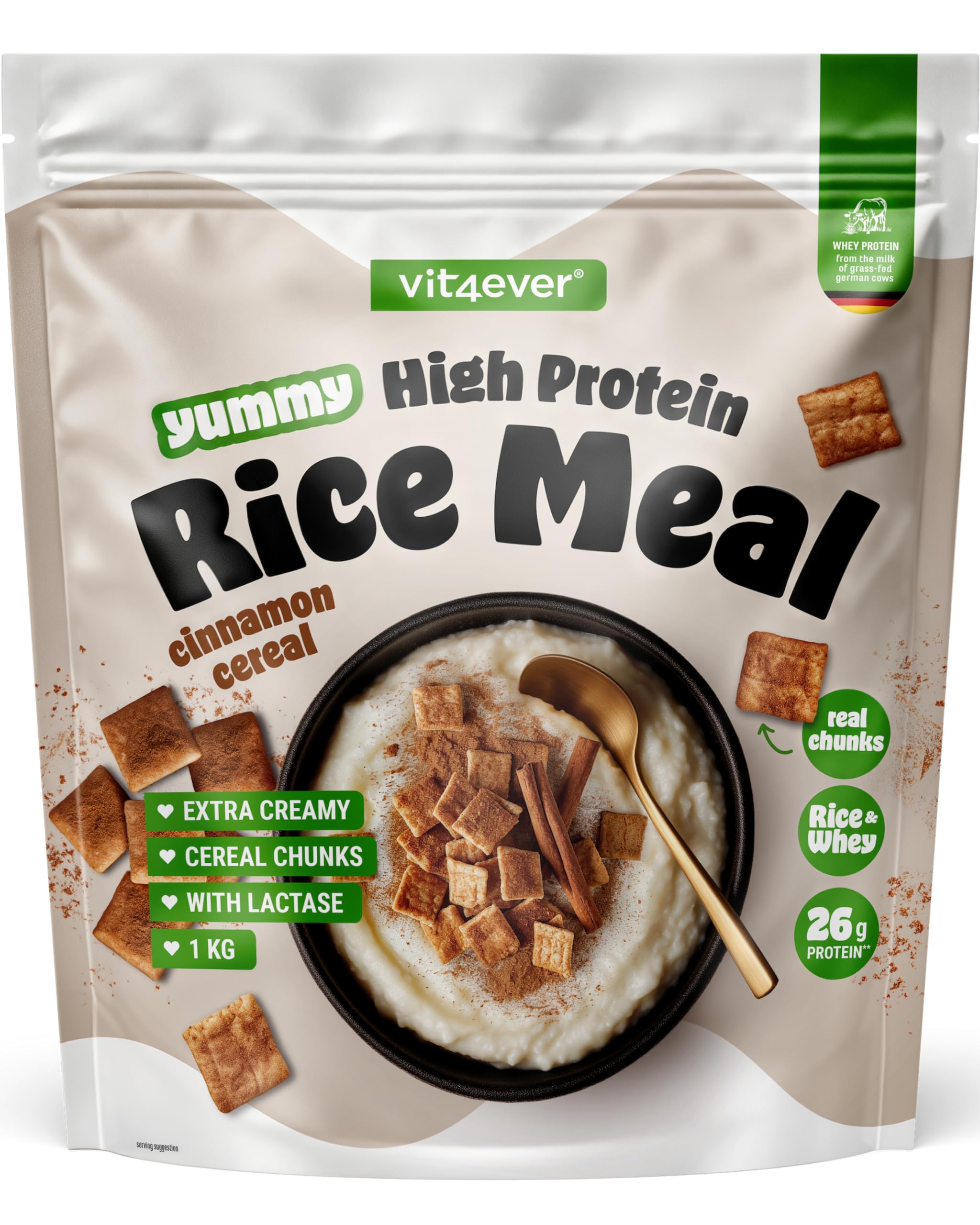 vit4ever High Protein Rice Meal Cinnamon Cereal mit echten Cereal Chunks