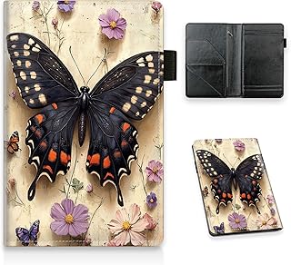 Server Book, PU Leather Waiter Book Server with Zipper Pocket Guest Check Notepad Organizer for Restaurant Servers and Hospitality Staff, Fits Server Apron, Butterfly with Flowers