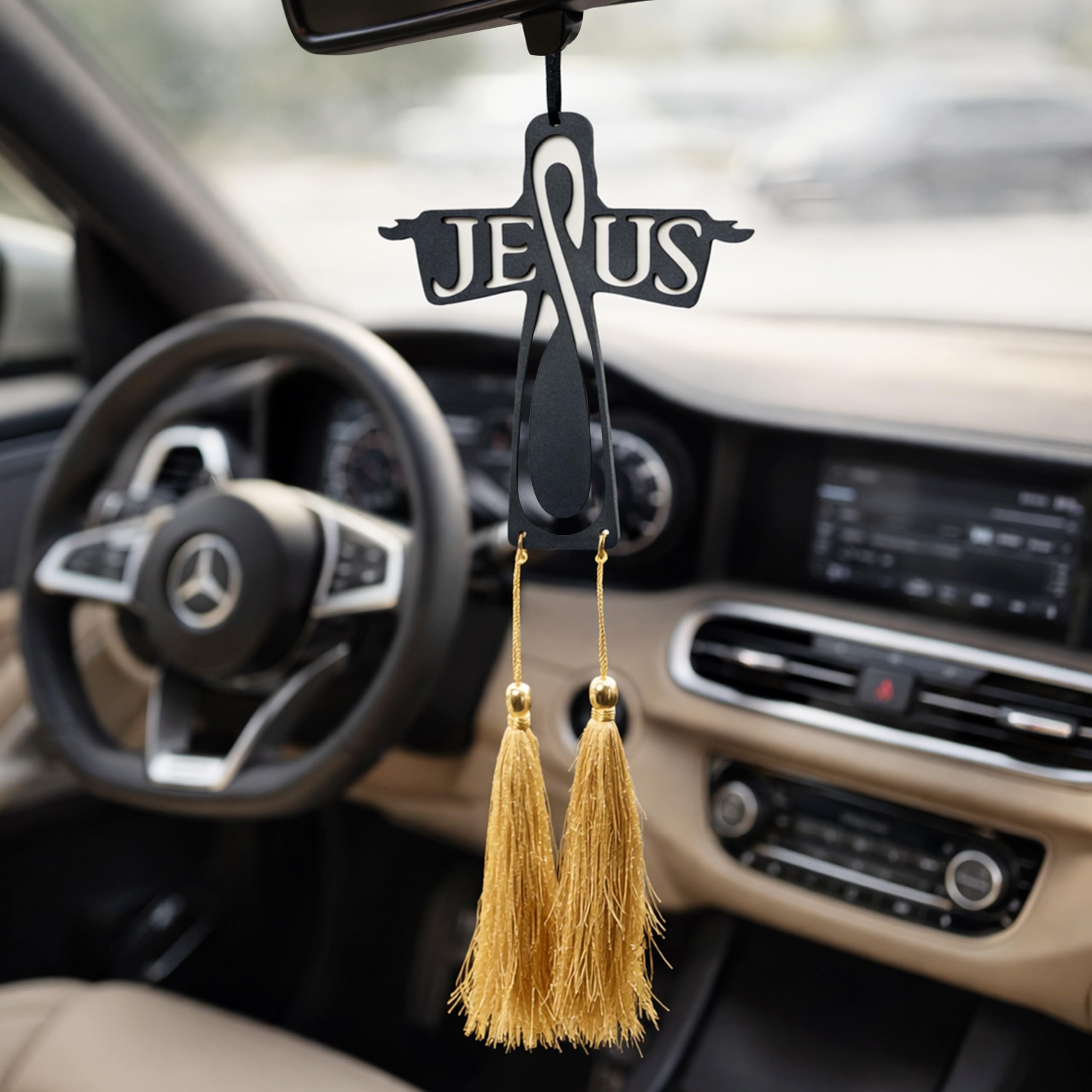 Rousrie Car Hanging Dream Catcher with Tassel Ornament, Handmade Boho Charm, Interior Car Mirror Hanging Accessory, Stylish Decorative Gift (Jesus Christ 3)-image-39