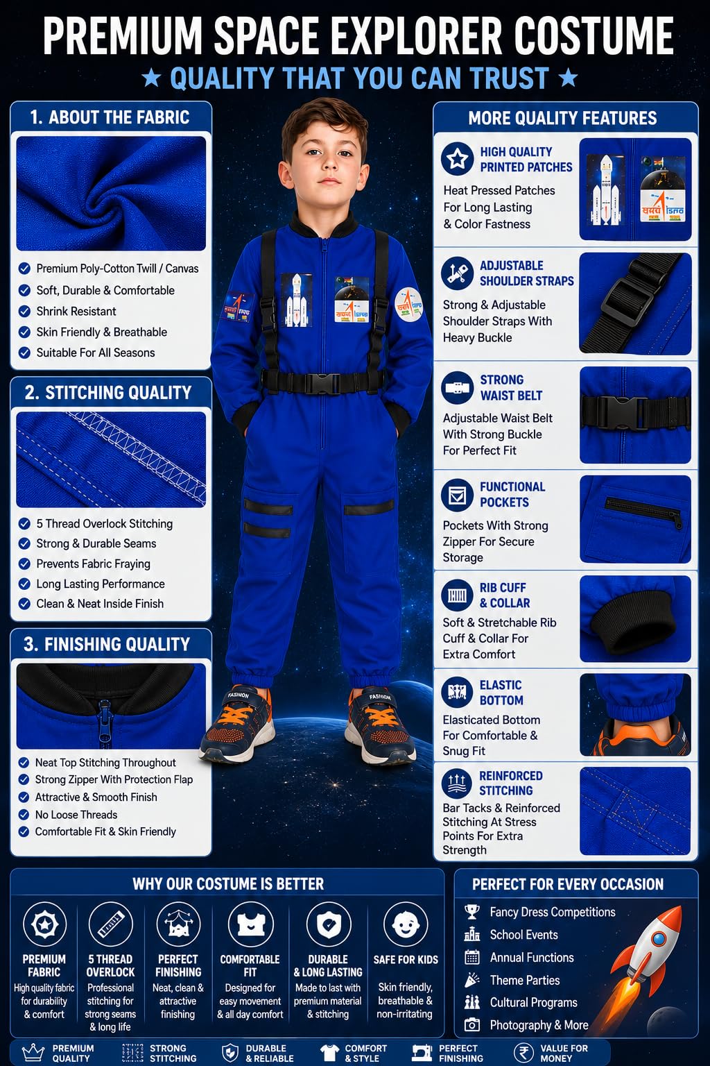 Rudra Fancy Dress Astronaut costumes for kids | astronaut dress for boys & girls | fancy dress competition for age group 3 to 12 yrs (C - Blue Astronaut, 3-4 Years) 1