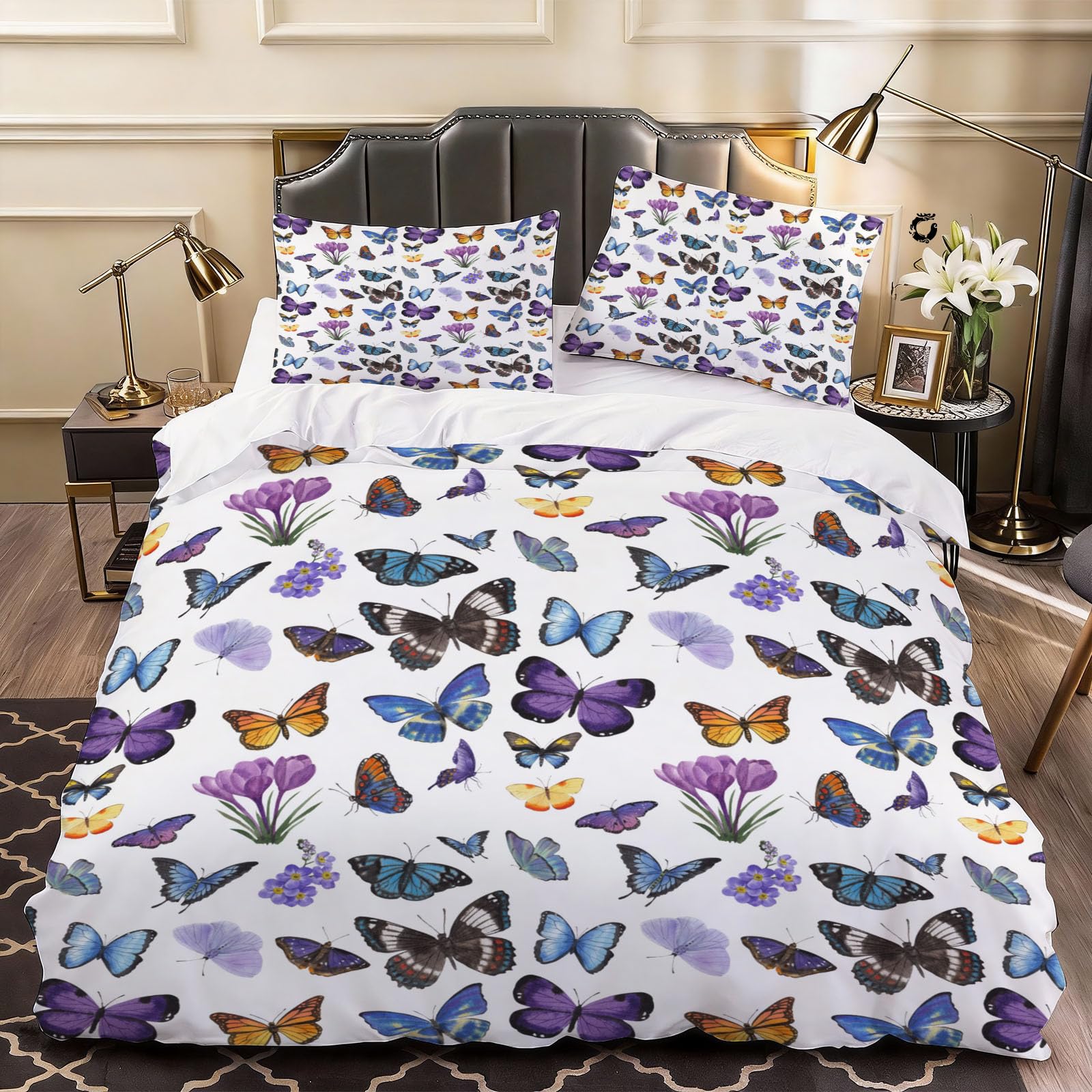 3D Butterfly Animal Duvet Cover Cute Bedding Double Bed Set, Soft Microfiber Comforter Cover Printed with Zipper Closure Quilt Coverr 200x200 cm and 2 Pillowcases