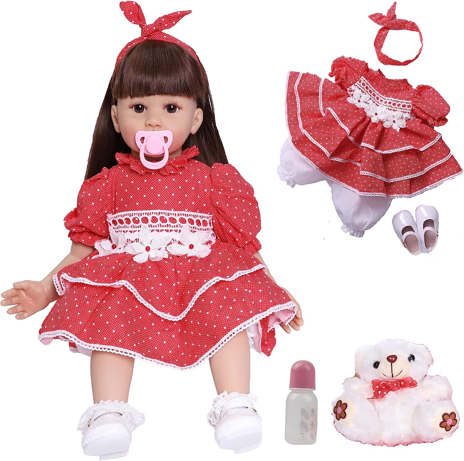 ZIYIUI Reborn Bambola 24 Pollici 60cm Realistica Bambole Reborn Femmina Bambina Capelli Lungi Reborn Giocattoli per Bambini Silicone Morbido Vinile Fatto a Mano Neonati Regali di Festa Regali Natale