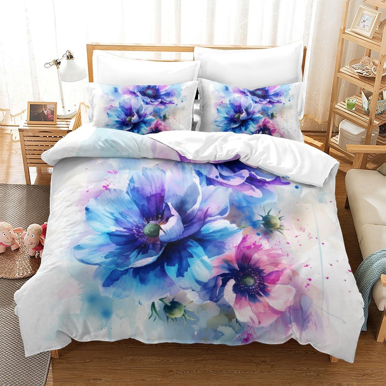 Parure de lit super king 260x220 housse de couette 3 pièces motif fleurs 3D