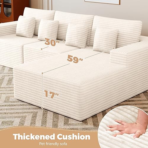 Miniatura 5 de Sofás seccionales modulares de nube de 111 pulgadas con chaise en forma de L, sofá tapizado de asiento profundo sin estructura para sala de estar,